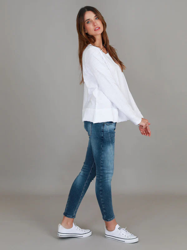 Sonya Women's Long Sleeve T-Shirt - Soft Cotton Basic Tee for Casual Wear (White) | Perfect for Layering, Office Outfits & Everyday Comfort