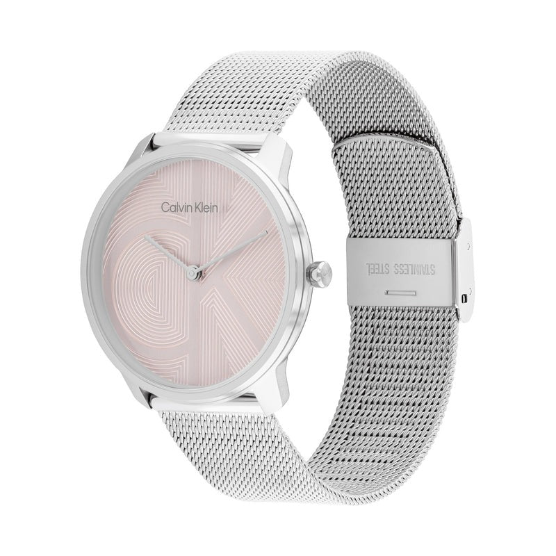 Calvin Klein Iconic Pink Dial Silver Mesh Bracelet Watch 25300015 - Stylish Women's Fashion Accessory for Work, Party & Everyday Wear
