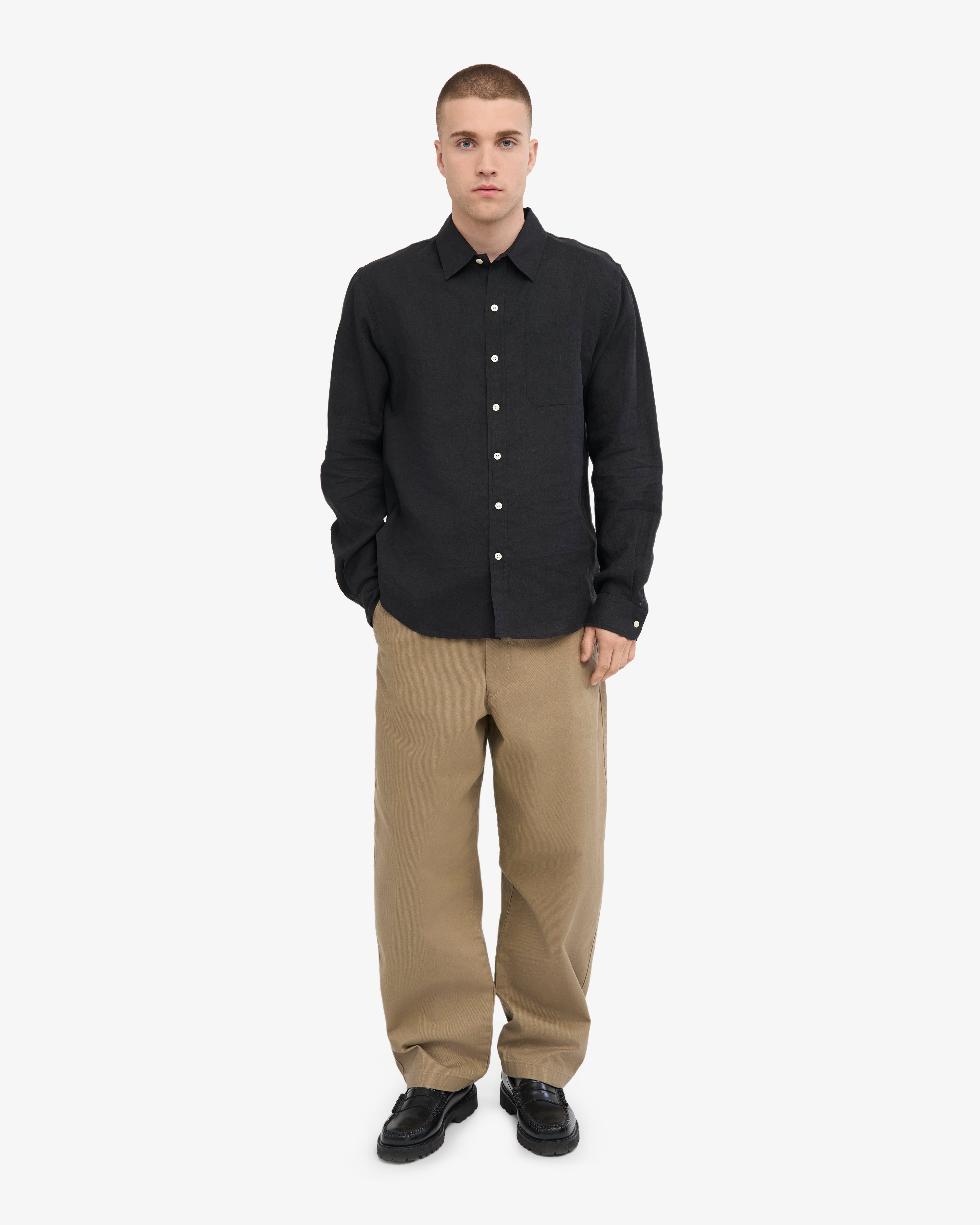 Premium Linen Shirt for Men - Breathable & Comfortable Deep Black Casual Button Down Shirt - Perfect for Summer, Travel & Outdoor Activities