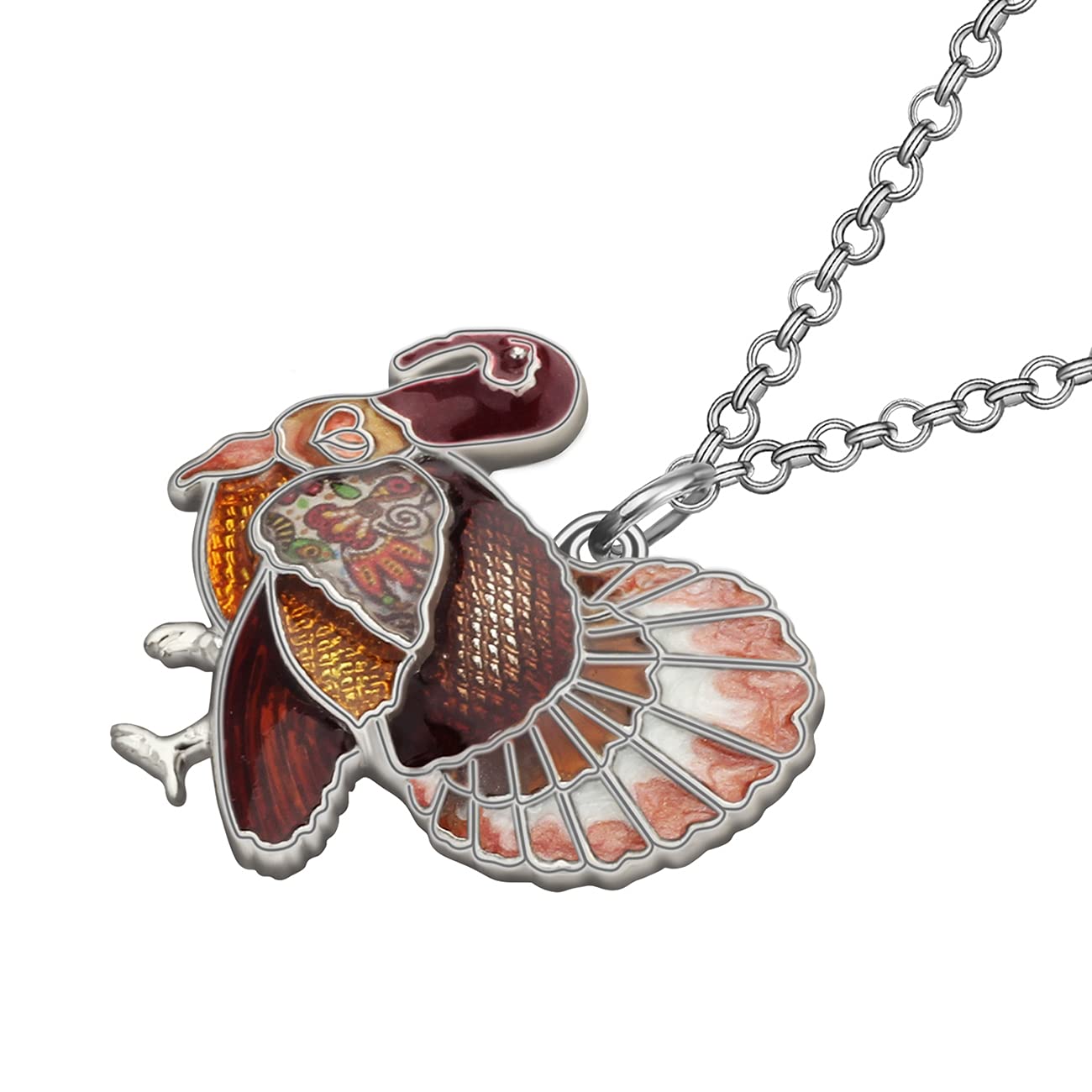 WEVENI Enamel Alloy Thanksgiving Turkey Necklace - Elegant Chicken Pendant Charm Jewelry for Women | Perfect Holiday Gift for Thanksgiving, Christmas & Party Accessories