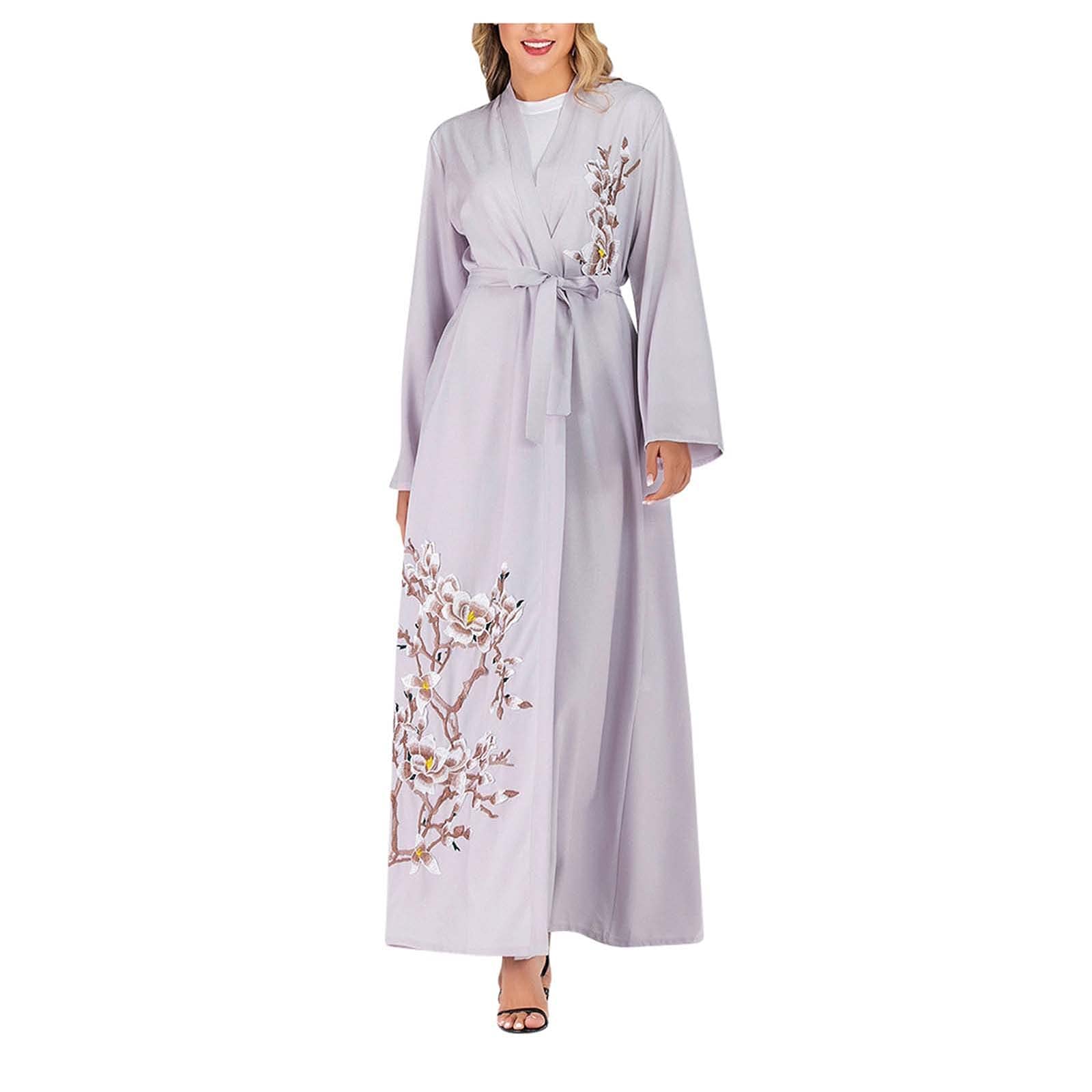 Vintage Muslim Maxi Dress - Floral Printed Islamic Abaya Kaftan for Women | Modest Long Dress for Prayer, Eid, Wedding & Special Occasions