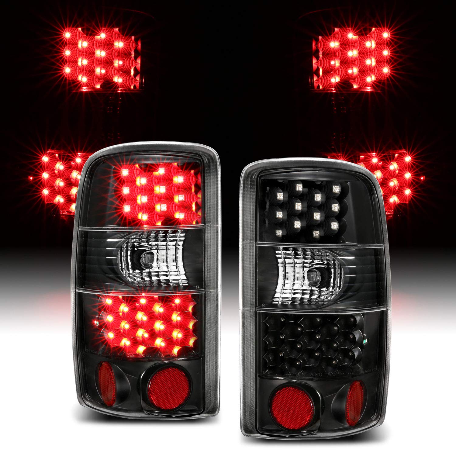 2000-2006 Chevy Tahoe Suburban & GMC Yukon LED Tail Lights - Dark Black Brake Light Assembly Set with Bulb Harness (Pair for Driver & Passenger Side) | Durable Replacement for Enhanced Night Visibility & Safety