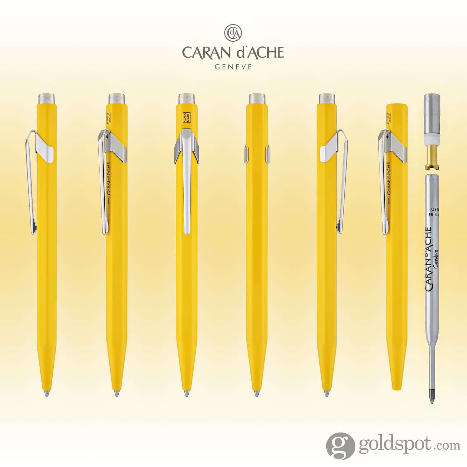 Caran d'Ache 849 Metal Collection Yellow Ballpoint Pen - Premium Writing Instrument for Office, Business Gifts & Luxury Collectors