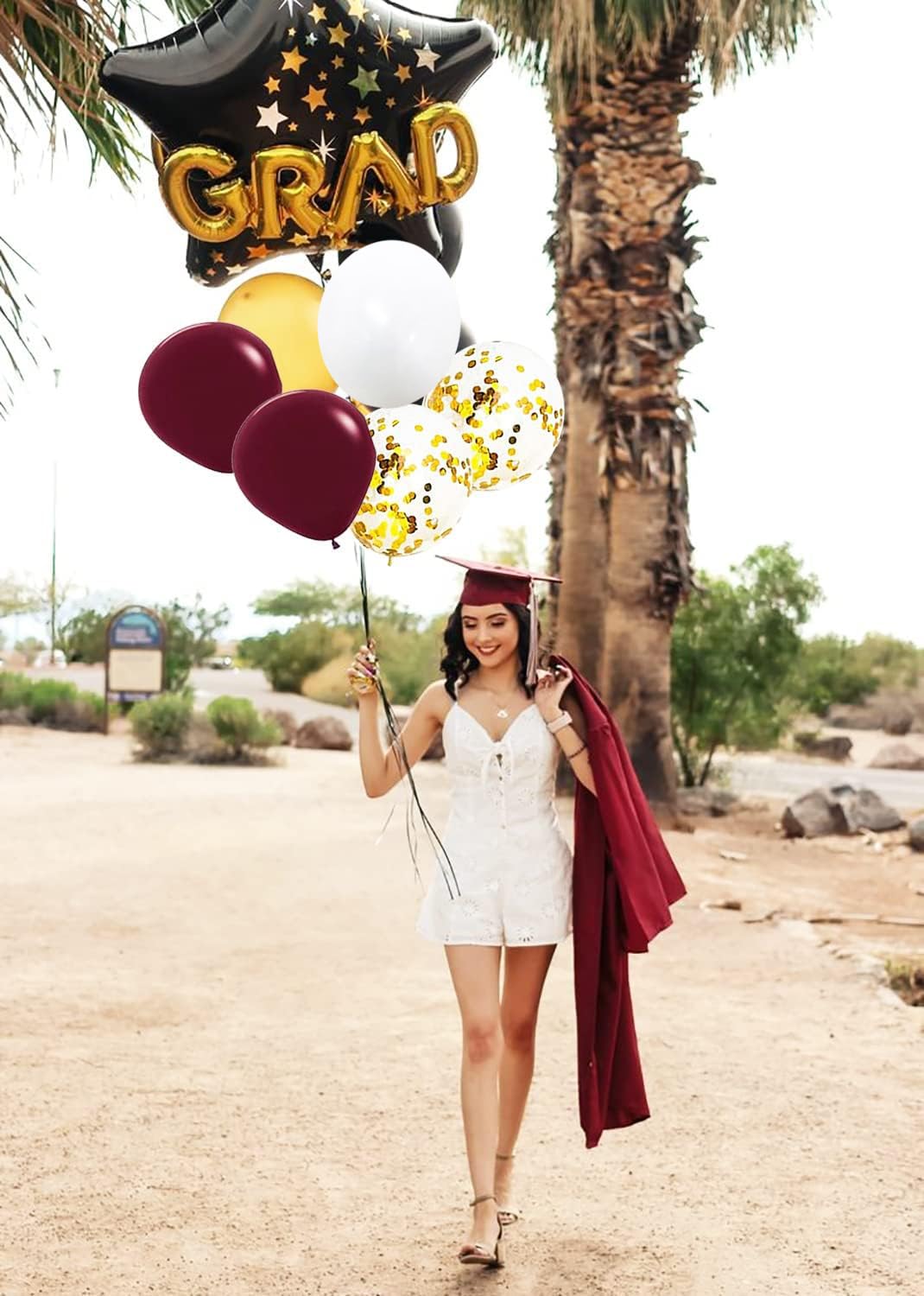2025 Maroon & Gold Graduation Party Decorations Set - 40pcs Burgundy Gold White Balloons for ASU/FSU Graduation, Fall Weddings, Bridal Showers & Birthday Parties - Elegant Home & Event Decor