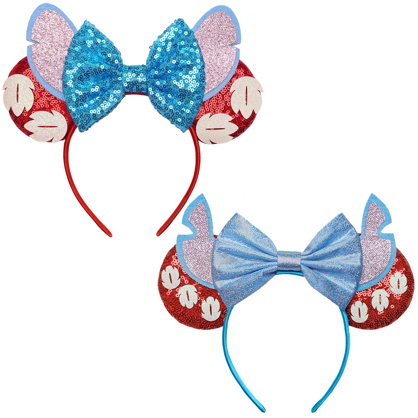 Sparkly Sequin Mouse Ears Headband for Women - Blue & Red Disney Inspired Hair Accessory for Theme Parks, Halloween Costumes, Birthday Parties & Cosplay Events