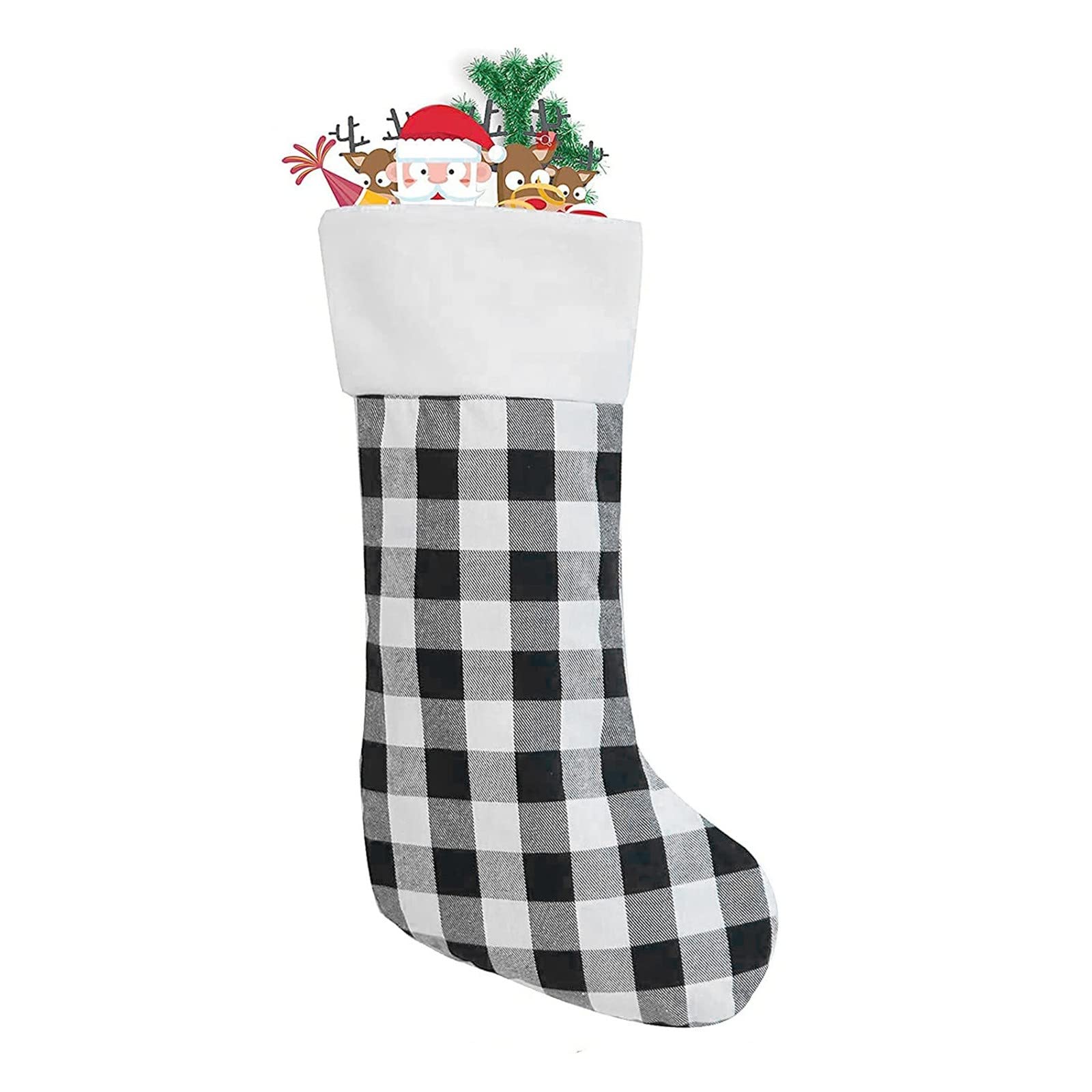 ihtha Christmas Stockings - White Plush Lattice Holiday Socks with Hanging Beads for Door Decor, Classic Personalized Large Xmas Decorations (Grey, One Size) - Perfect for Fireplace Mantel, Staircase, or Festive Wall Hangings