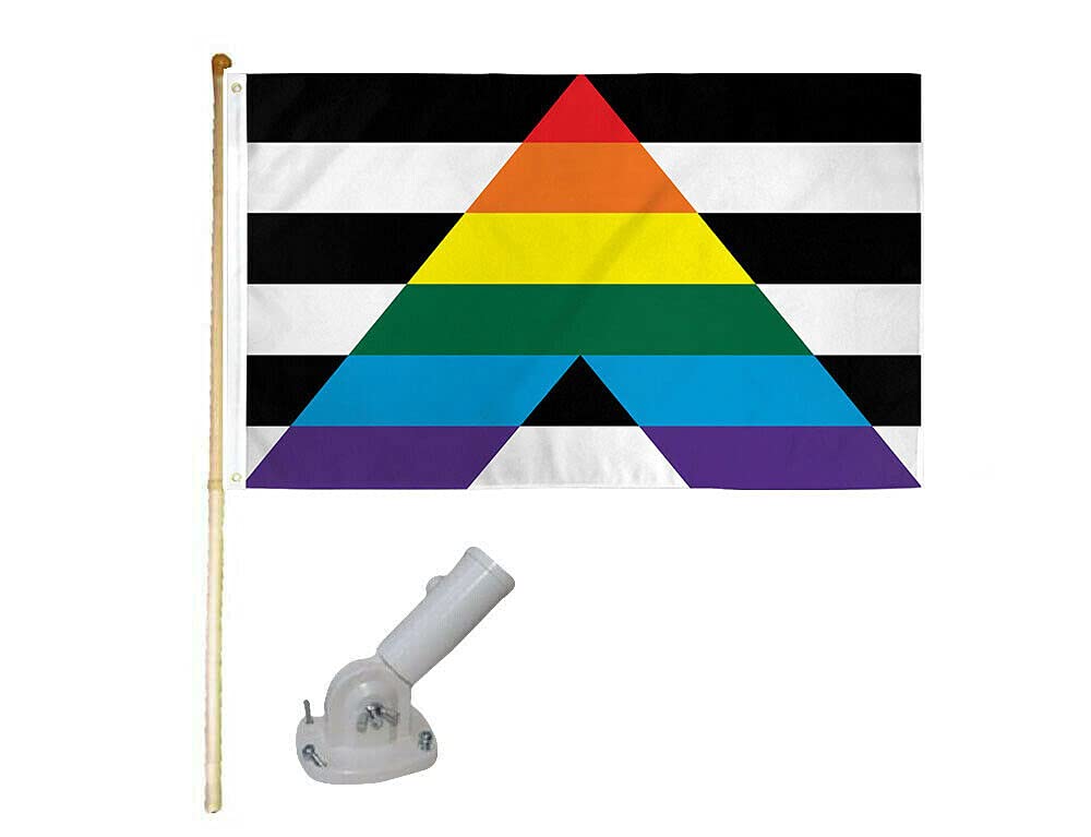 5' Wood Flag Pole Kit with Nylon White Bracket - Perfect for 3x5 Gay Straight Alliance Polyester Flags (SD-V-1754) | Ideal for Outdoor Events, Parades & Backyard Displays