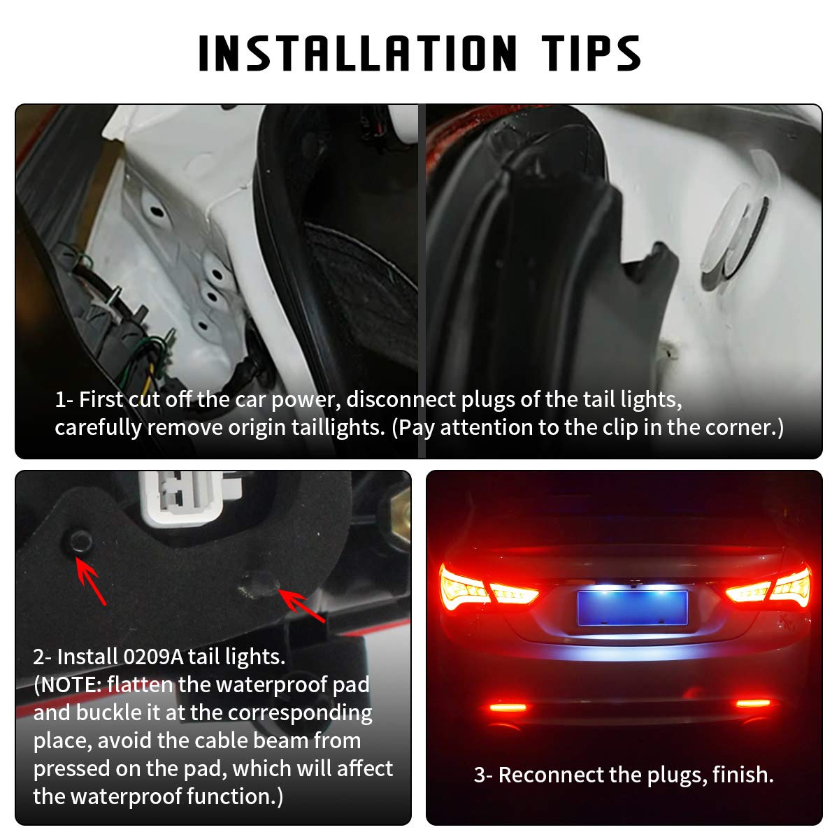 YUANZHENG Full LED Tail Lights for Hyundai Sonata 2011-2014 (6th Gen Sedan) - Red & Clear Brake/Reverse/Turn Signal Lights - YAB-SNT-0209A - Perfect for Night Driving & Enhanced Safety