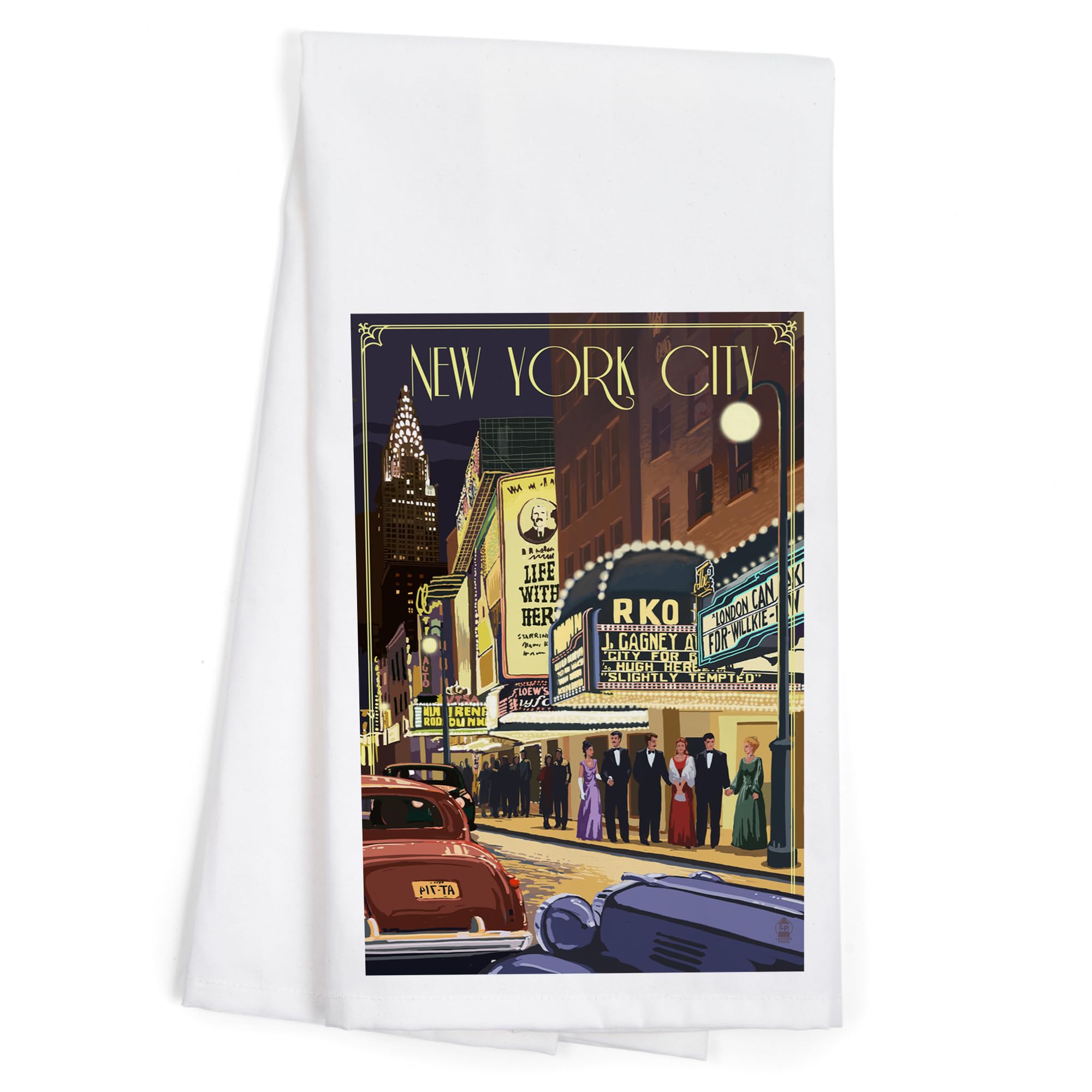 Lantern Press New York Theater Scene Tea Towel - 100% Cotton Decorative Hand & Kitchen Towel for Home Decor, Dish Drying & Gift Giving