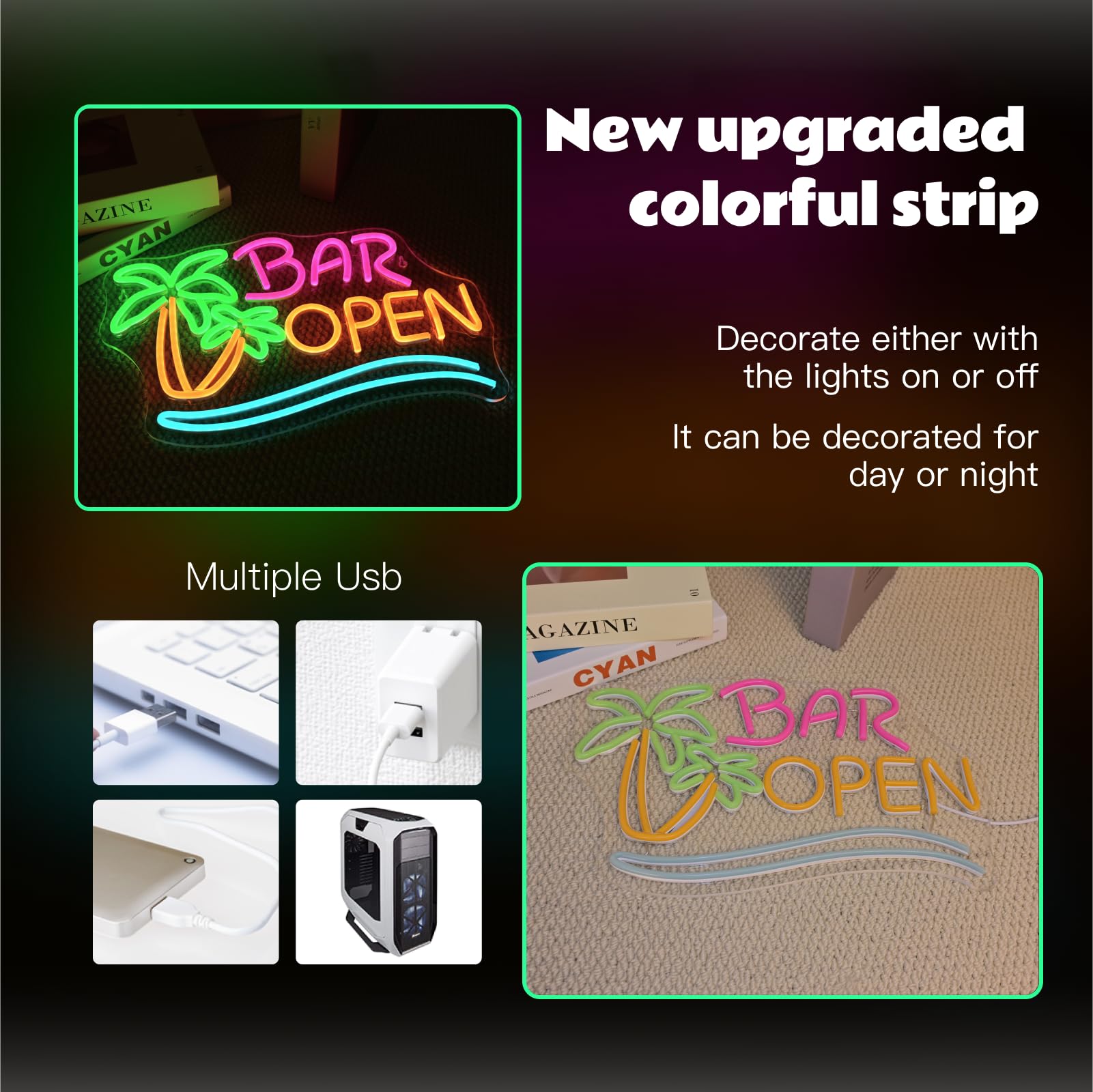 Ineonlife Coconut Tree Open Neon Sign - Vibrant LED Wall Decor for Bars, Cafes & Man Caves - Perfect for Beer Shops, Hotels & Teen Boy Gifts - Create Tropical Party Vibes for Home & Commercial Spaces