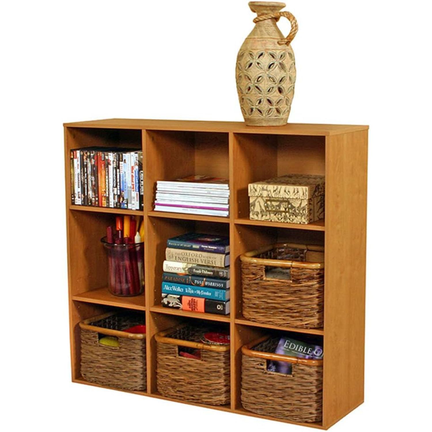 Venture Horizon 9-Cubby Oak Bookcase - Wooden Storage Shelf Organizer for Kids Room, Living Room, Office & Classroom - Perfect for Books, Toys, Decor & School Supplies