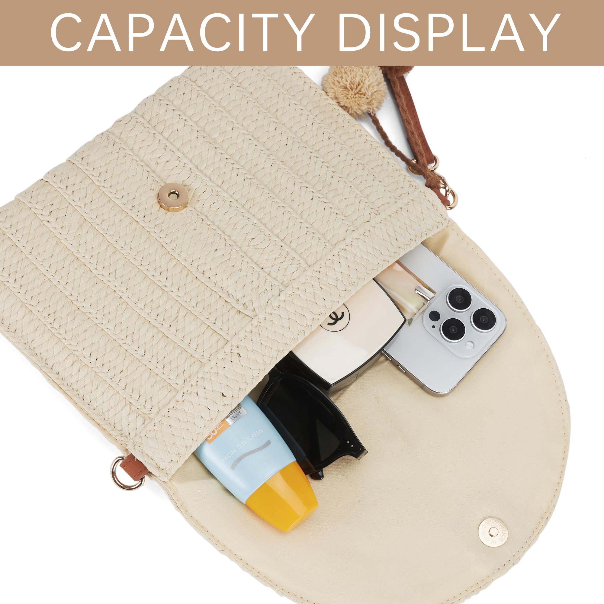 Women's Lightweight Straw Crossbody Beach Bag - Cute Summer Clutch Purse for Vacation, Travel & Outdoor Activities