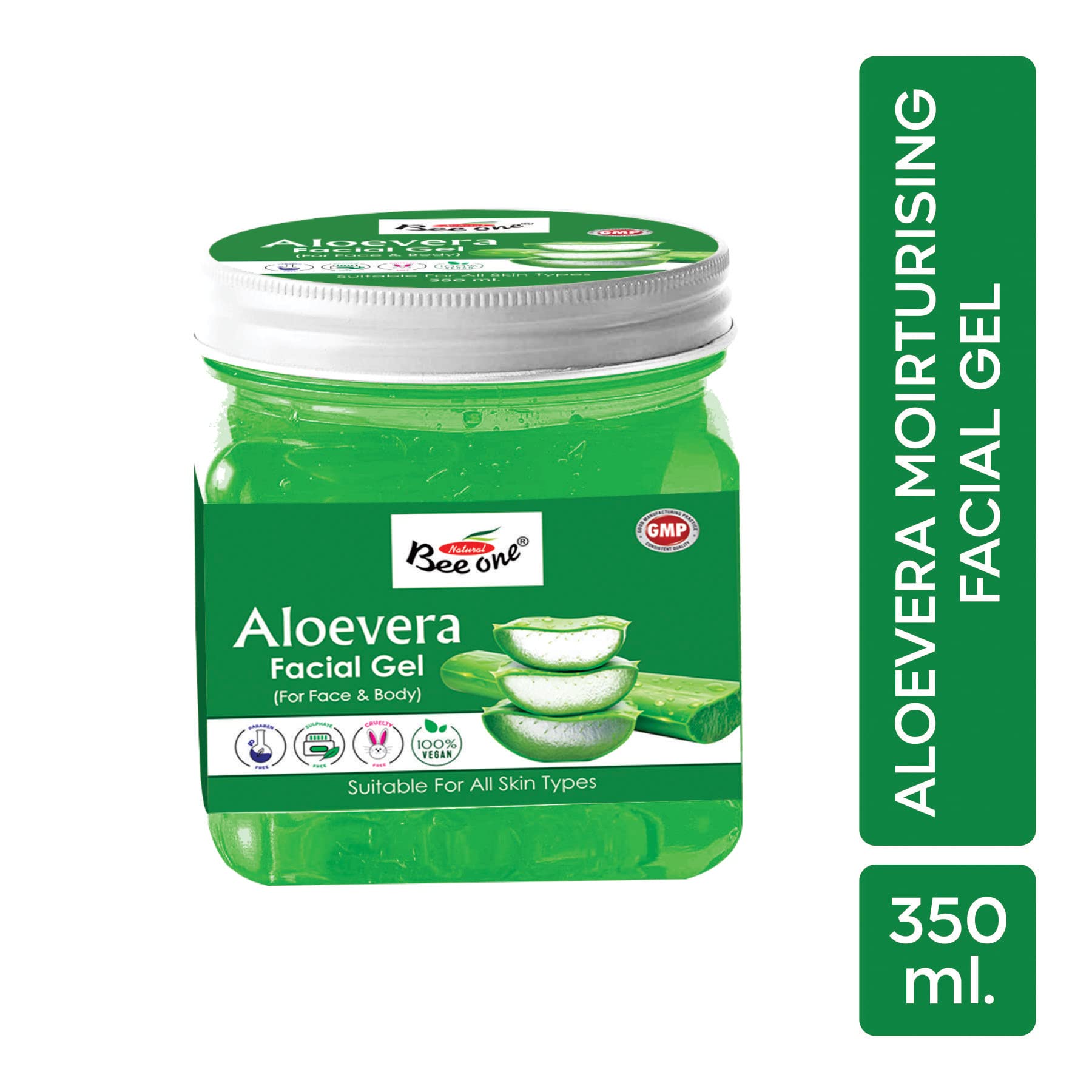 BEE ONE Aloe Vera Facial Gel 350ml - Soothing & Hydrating Gel for Face, Skin Care & Sunburn Relief - Perfect for Daily Moisturizing & After Sun Care