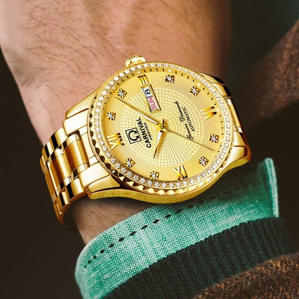 Luxury Diamond Couple Watch Set - 18K Gold Automatic Mechanical Watch for Men & Women | Elegant Dress Watches for Anniversary, Wedding, Valentine's Day Gift