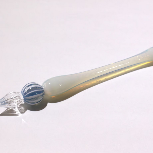 Japanese Glass Dip Pen - Soda Stripe & White Opal Style - Elegant Calligraphy & Writing Tool - Perfect Gift for Writers, Artists & Stationery Lovers (Great for Lettering, Journaling & Creative Projects)