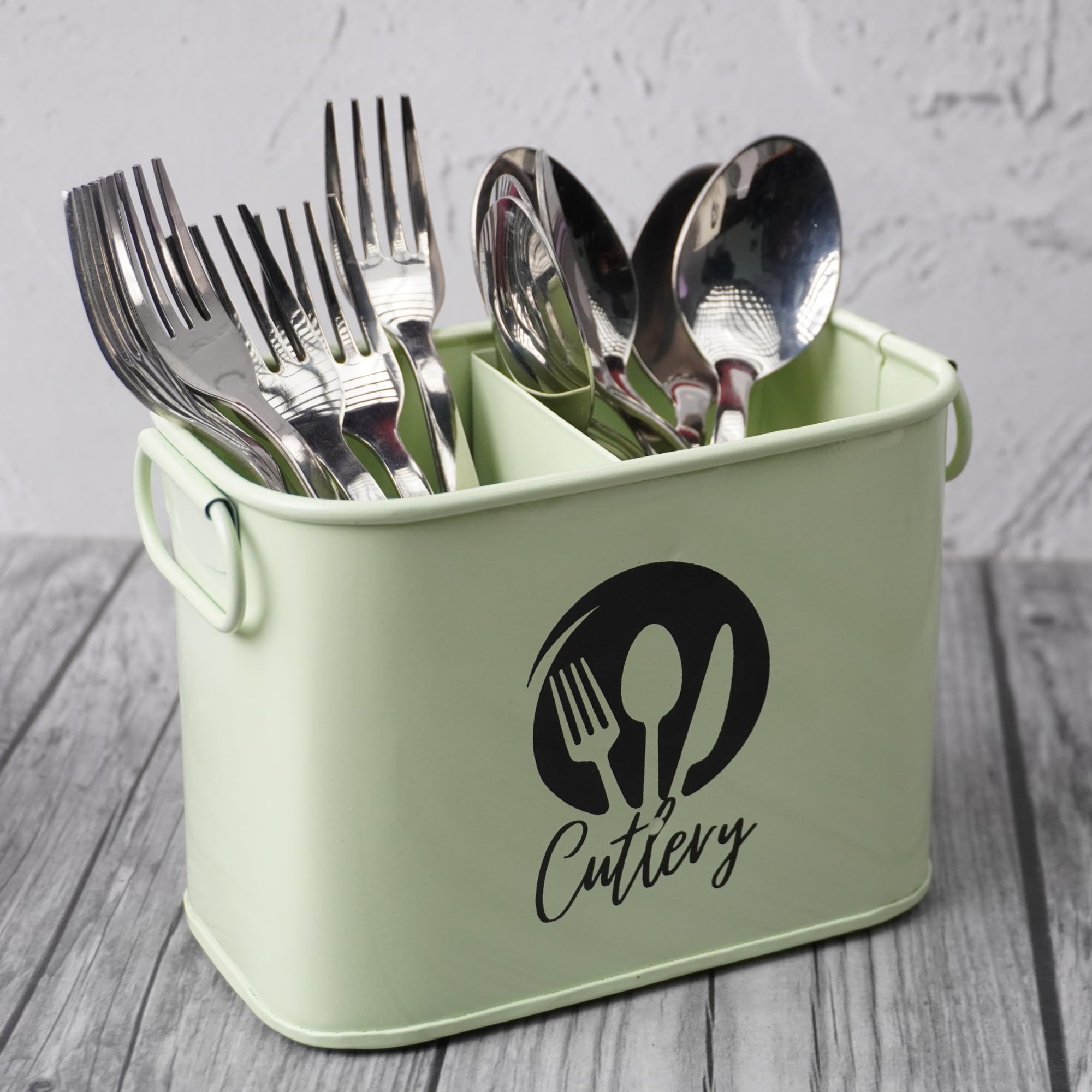 MARKETING PORIUM Rustic Metal Cutlery Holder - Green Spoon Stand for Kitchen & Dining Table | Durable Kitchen Decor Organizer | Perfect for Utensil Storage & Farmhouse Style Home Decor