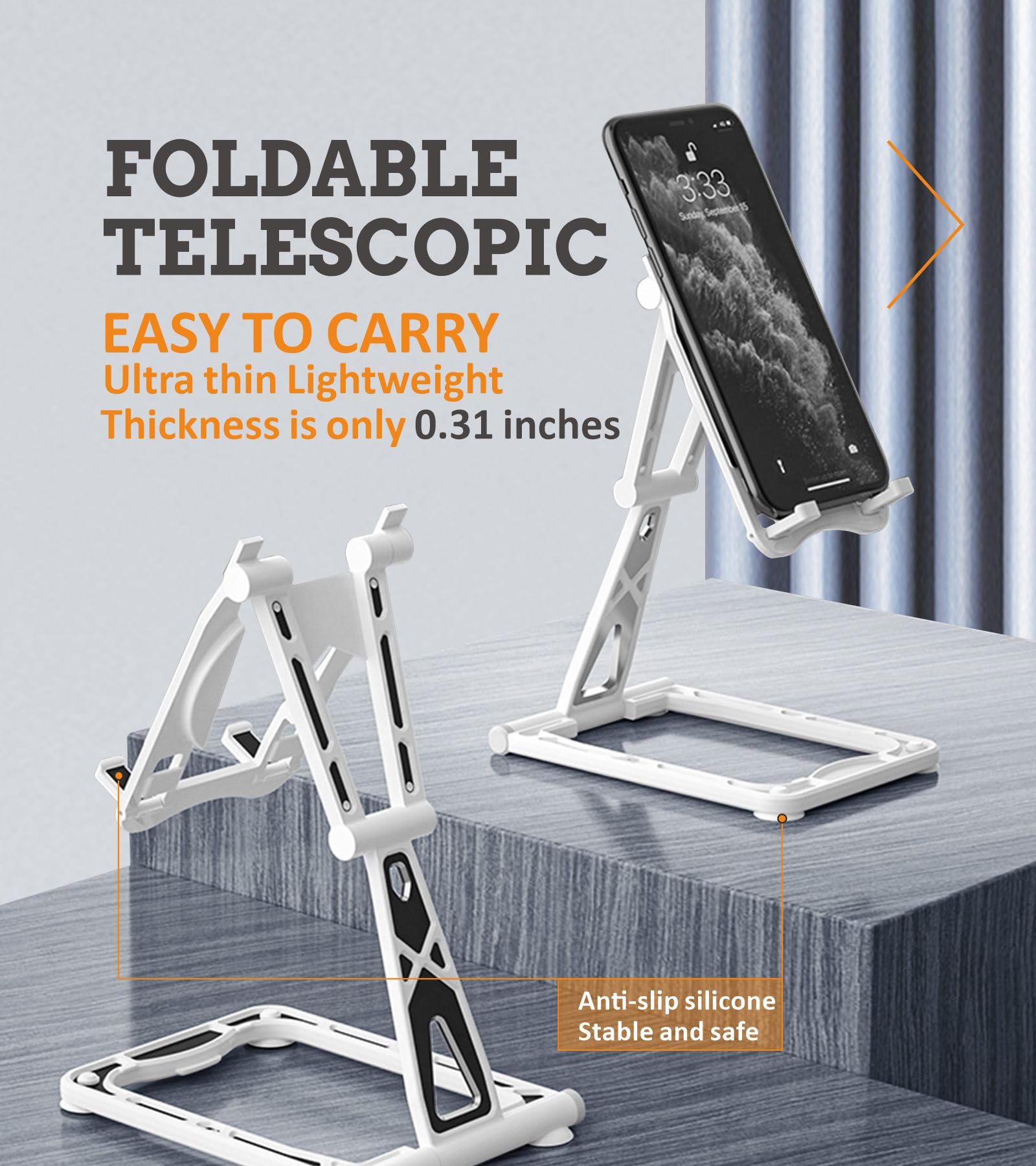 BEESTING Foldable Adjustable Phone Stand for Desk - Portable Cell Phone & Tablet Holder for 4-12 Inch Devices - Black | Perfect for Watching Videos, Video Calls & Hands-Free Use at Home/Office/Travel
