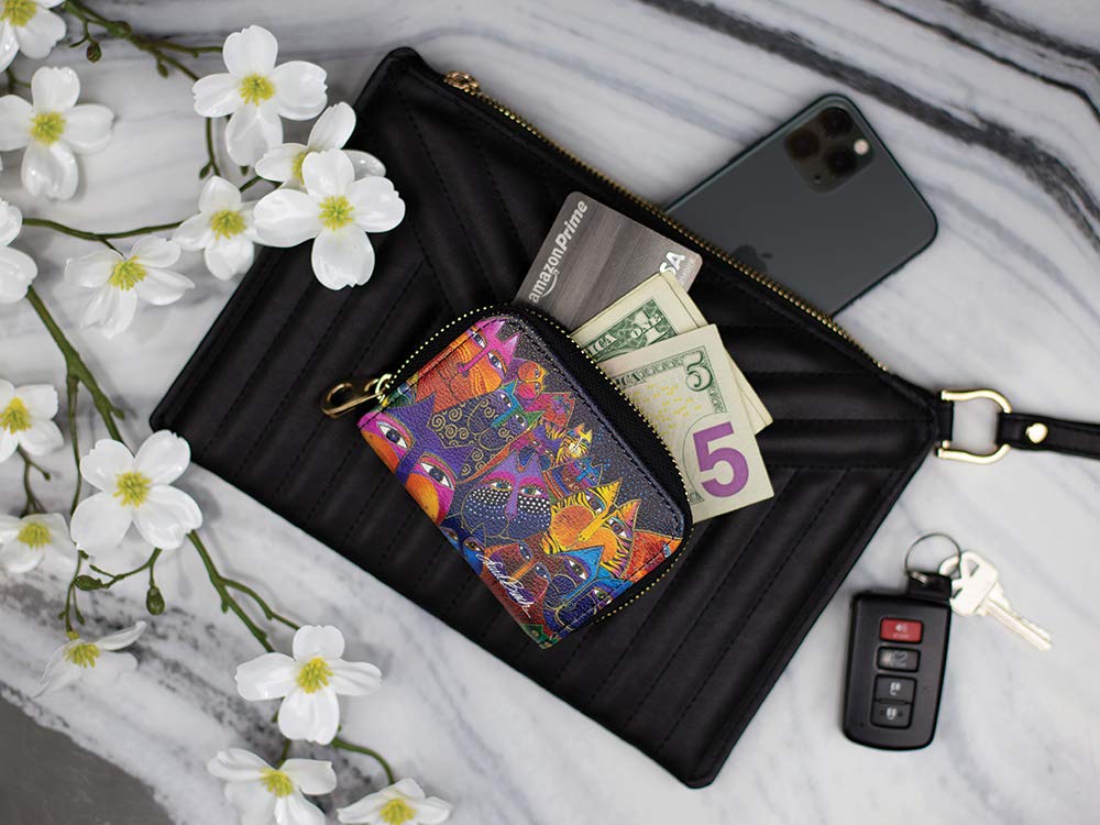 RFID Blocking Secure Armored Zipper Wallet by Laurel Burch - Fantasticats Collection - Anti-Theft Travel Wallet for Men & Women - Perfect for Commuting, Shopping & International Travel