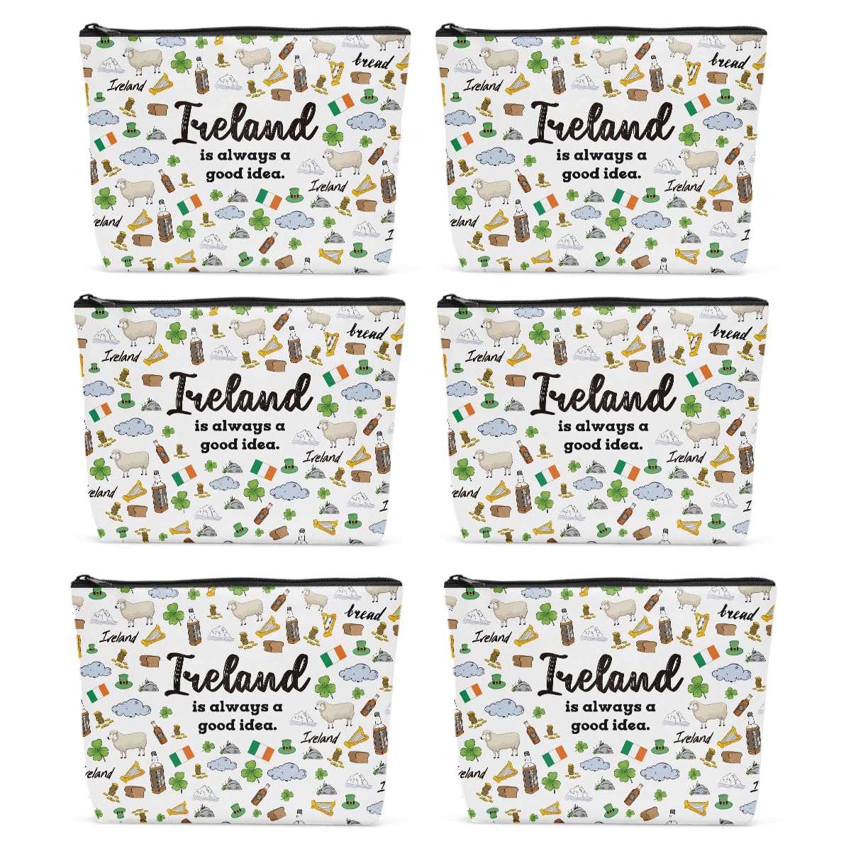 6PCS Ireland Makeup Bags - Irish Travel Gifts for Women, Cosmetics & Toiletry Pouch for Trips