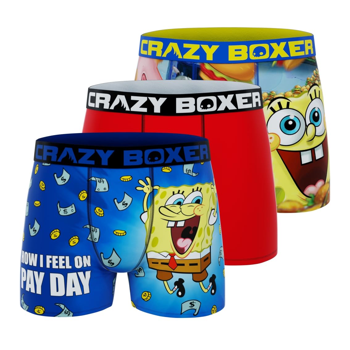 **CrazyBoxer Men's Spongebob Squarepants Boxer Briefs - Soft, Breathable & Distortion-Free (3-Pack) - Perfect for Sleep, Lounge & Everyday Comfort**