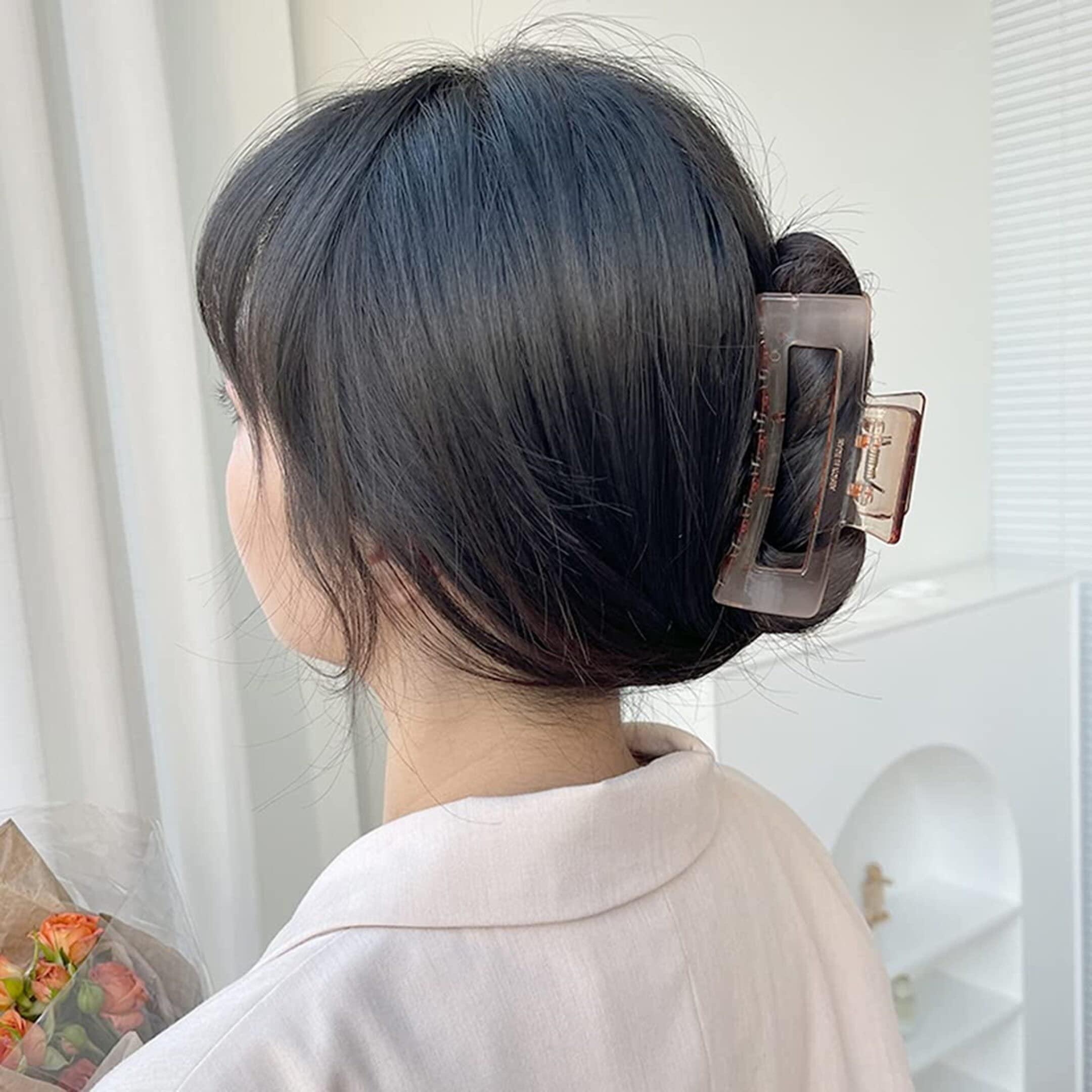 Korean Style Large Hair Claw Clip - RedChimes Fashion Hair Clutcher for Women & Girls, Thick Hair Accessories (Rectangle Claw, 3 Pack) - Perfect for Updos, Ponytails & Everyday Hairstyles