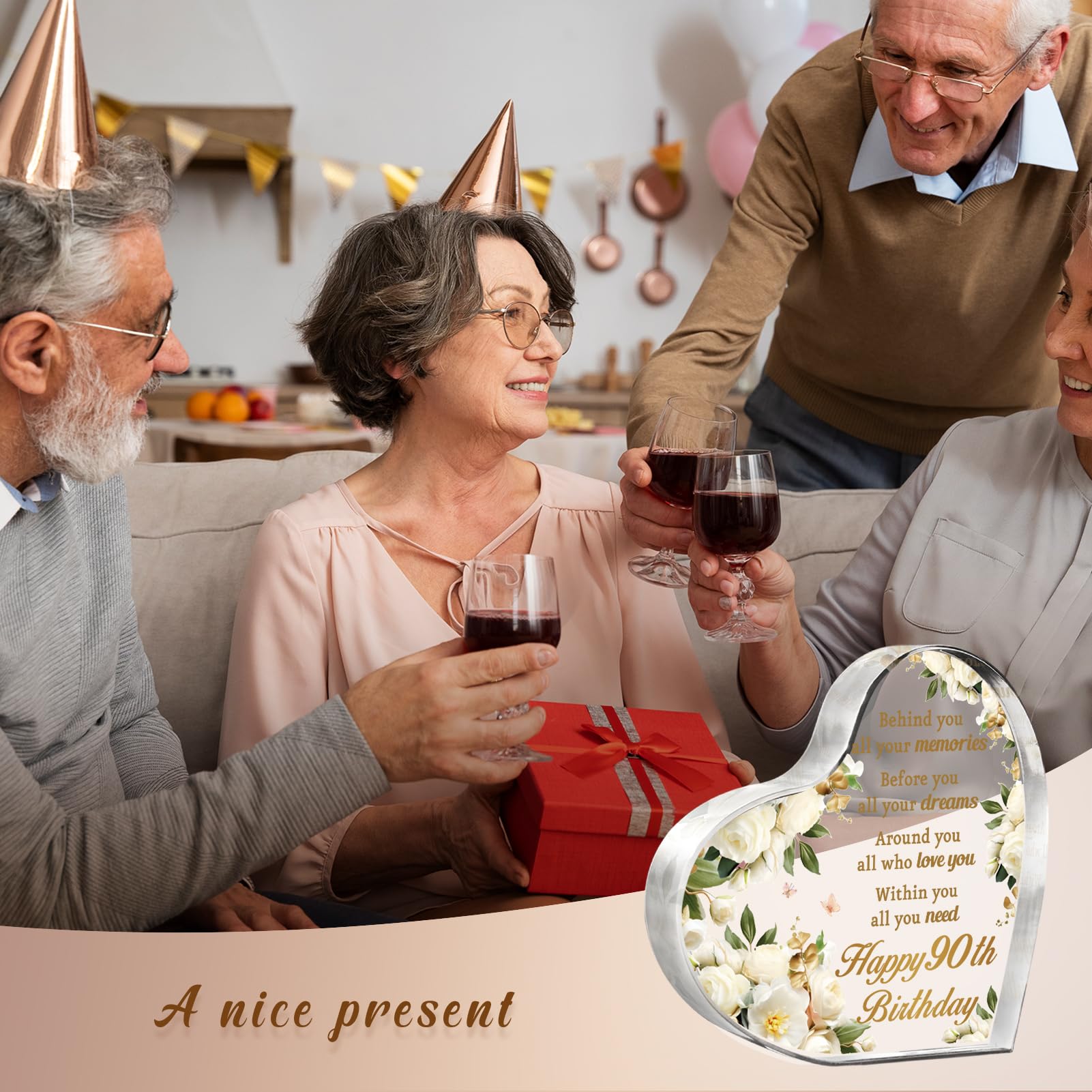 90th Birthday Gifts for Women - Personalized Acrylic Paperweight (3.9