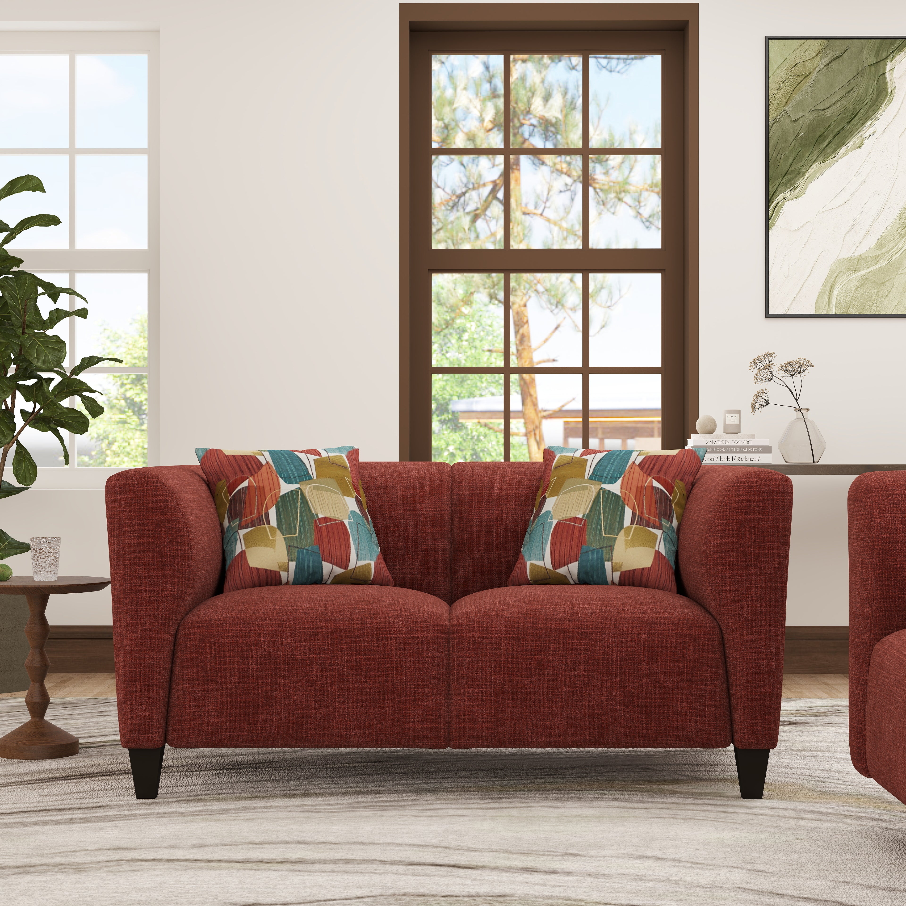 Roundhill Furniture Della Upholstered Sofa and Loveseat Set - Modern Living Room Furniture for Small Spaces | Perfect for Apartments, Condos & Cozy Homes