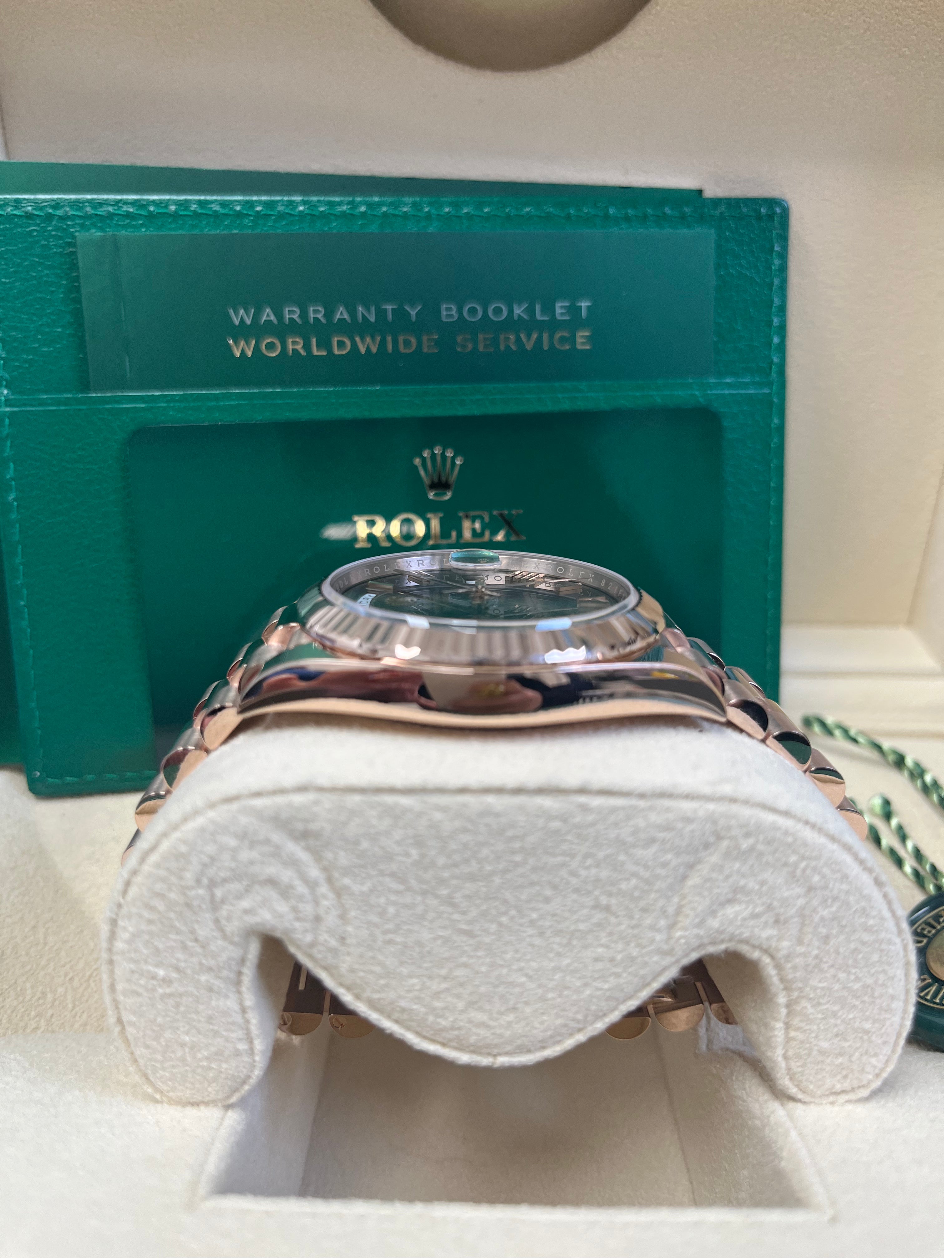 Rolex Day Date 40 Rose Gold Watch with Chocolate Roman Dial & Fluted Bezel (Ref# 228235) - Luxury Dress Watch for Business & Formal Occasions