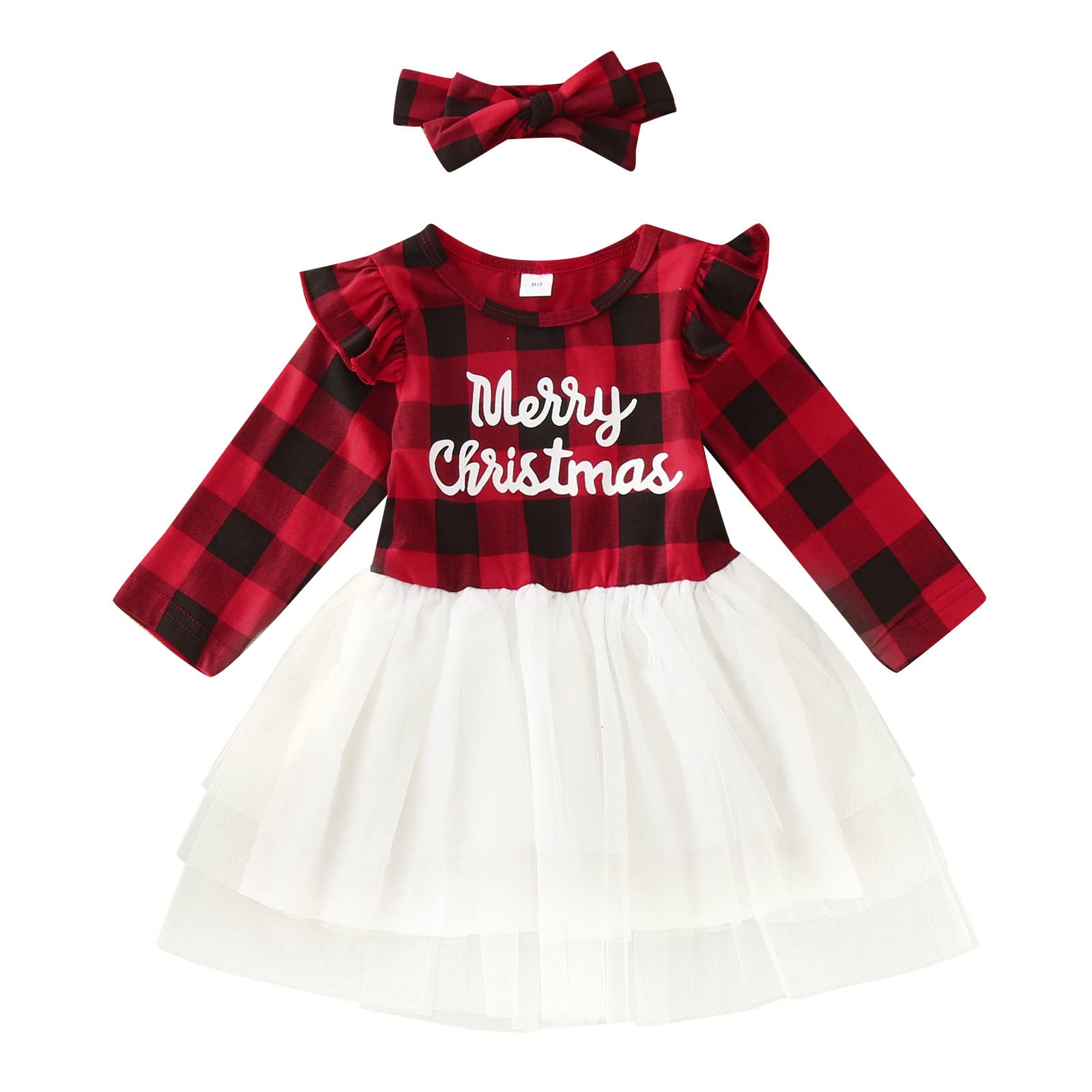 Xbgqasu Baby Girls' Cotton Long Sleeve Princess Dress - Winter & Autumn Overall Dress for Toddlers & Kids - Christmas Print Outfit for Holiday Parties & Family Photos