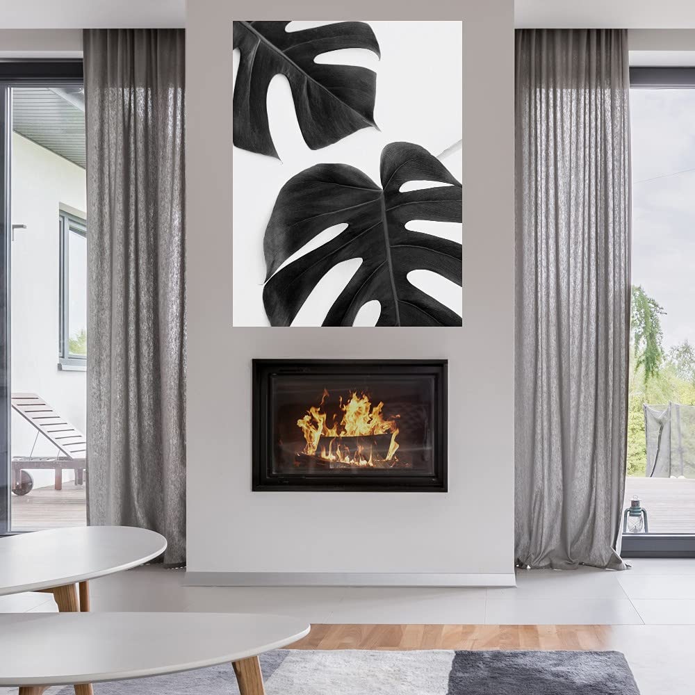 Monstera Duet Noir Fine Art Canvas Wall Decor by Irene Suchocki - 32x43 Inches - Ready to Hang - Tropical Botanical Painting for Living Room, Bedroom, Office & More - Perfect for Home, Cafe and Hotel Decor