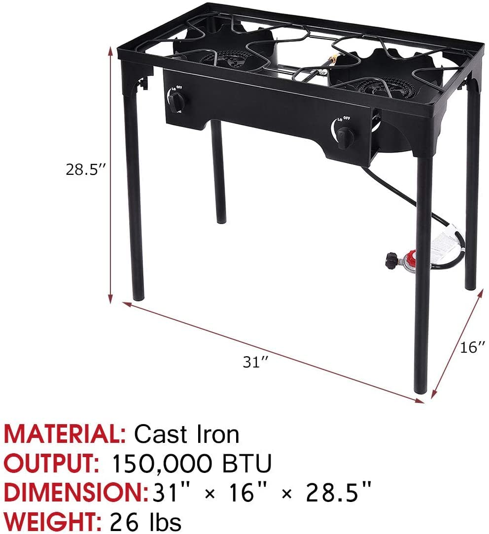Renatone 150,000BTU Portable Propane Gas Stove - Dual Burner Outdoor Camping Stove with Detachable Legs | Perfect for Backpacking, Tailgating & Emergency Cooking