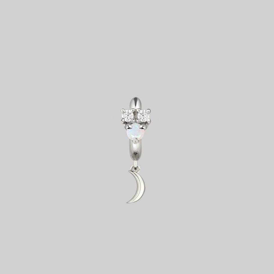 MOONLIGHT Sterling Silver Opal Moon Clicker Hoop Earrings for Women - Perfect for Parties, Weddings & Everyday Wear