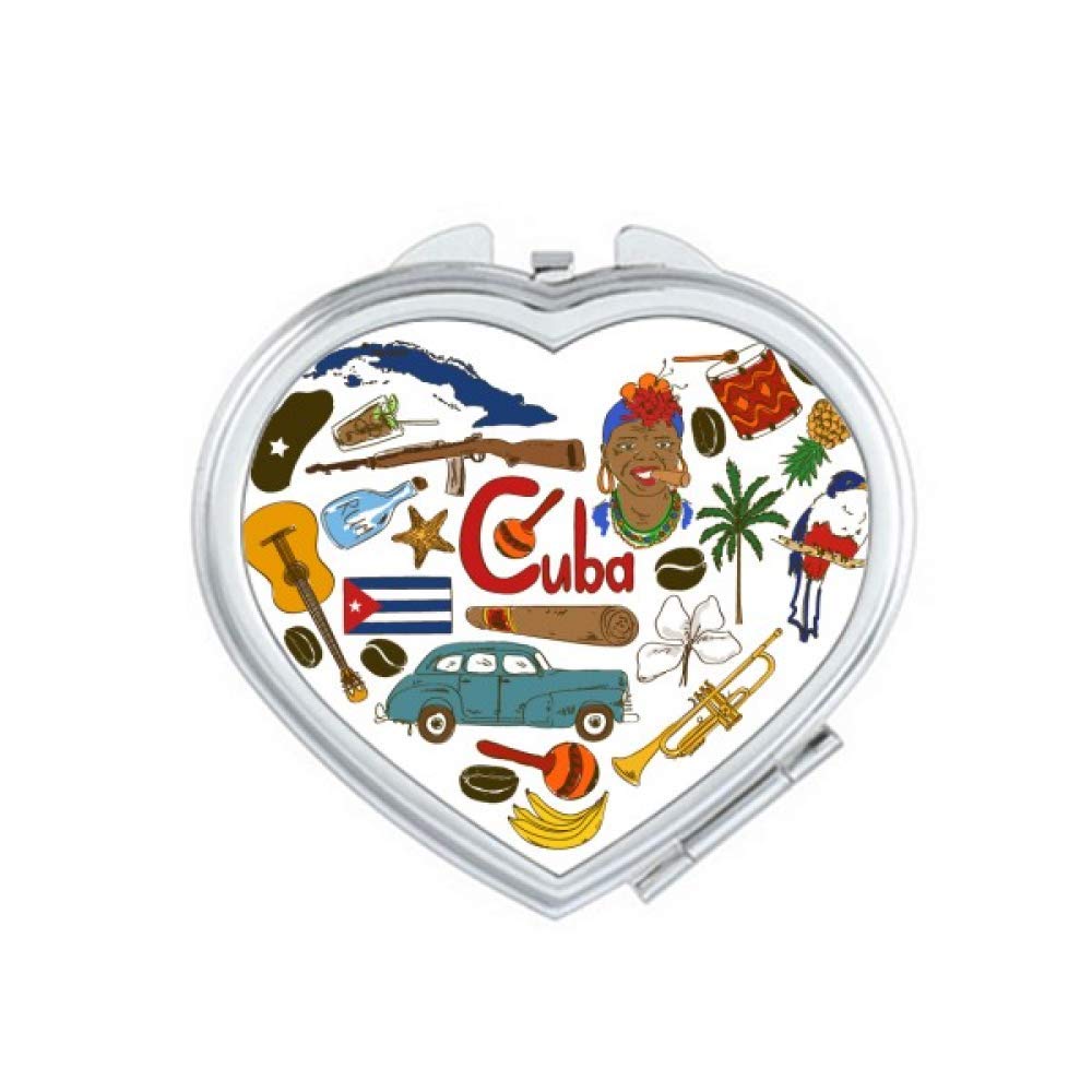 Cuba Love Heart Landscape National Flag Mirror - Portable Handheld Travel Makeup Mirror with Magnification for Women, Perfect for Travel, Home, and Daily Makeup