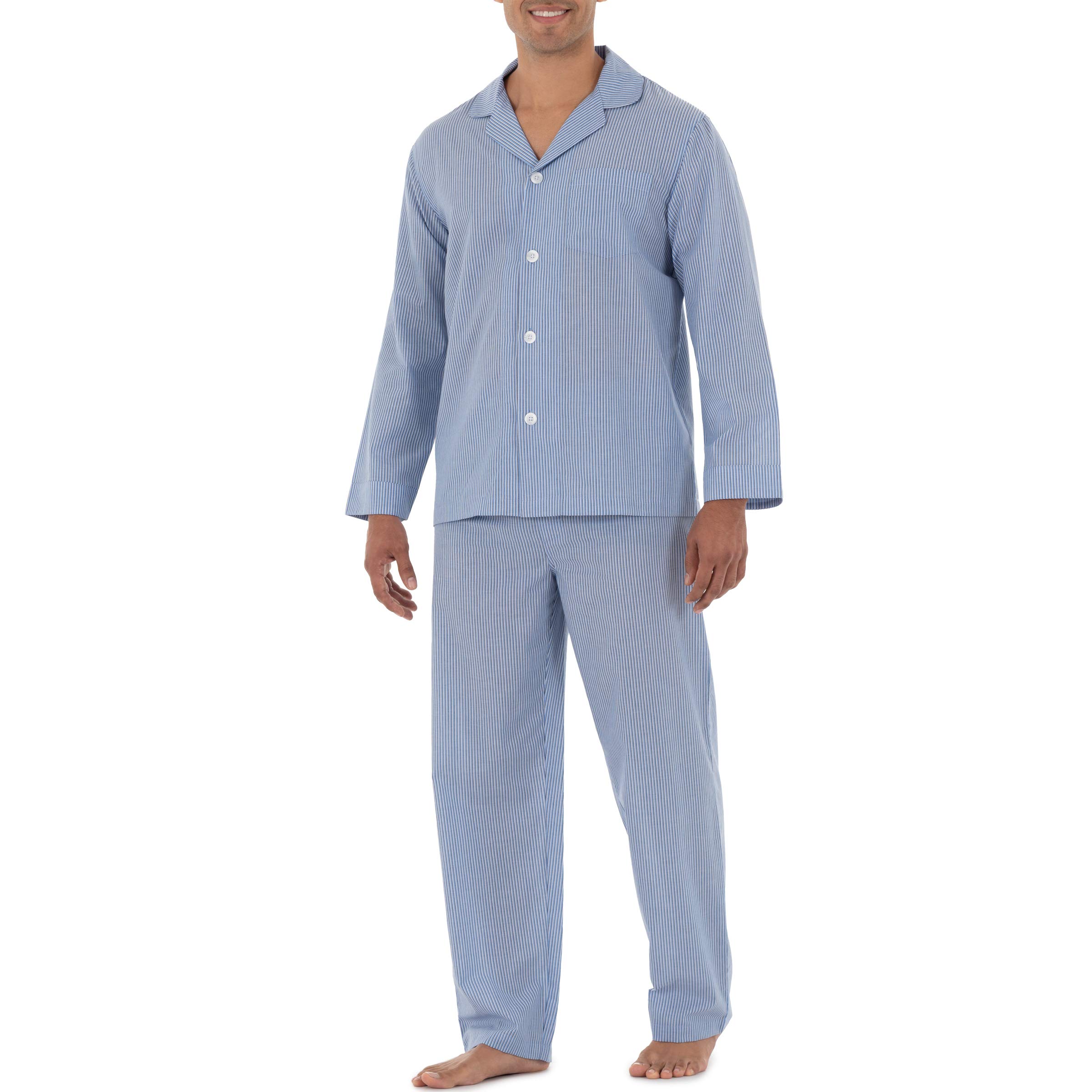 Fruit of the Loom Men's Long Sleeve Broadcloth Pajama Set - Comfortable Sleepwear for Relaxing at Home & Lounging