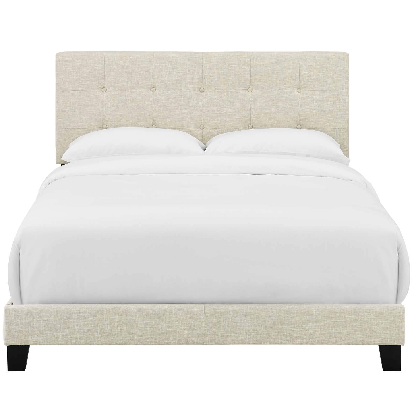 Modern Contemporary Urban Design Beige Fabric Platform Bed Frame for Stylish and Minimalist Bedrooms