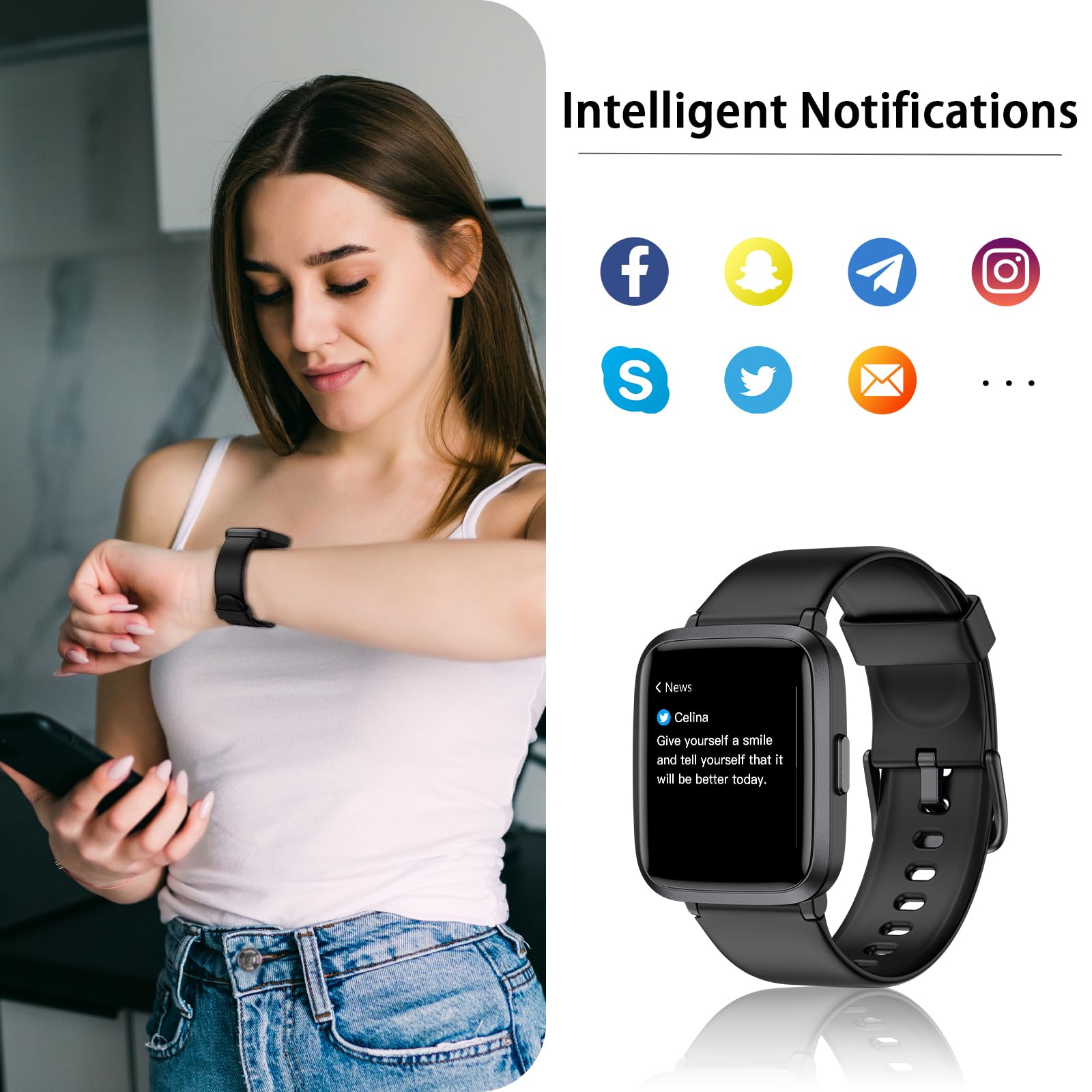 Stiive Fitness Tracker Smart Watch for Men & Women - Heart Rate Monitor, Pedometer, Sleep Tracker, 50m Waterproof Step Counter, iOS Android Compatible for Running, Swimming & Daily Activity Tracking