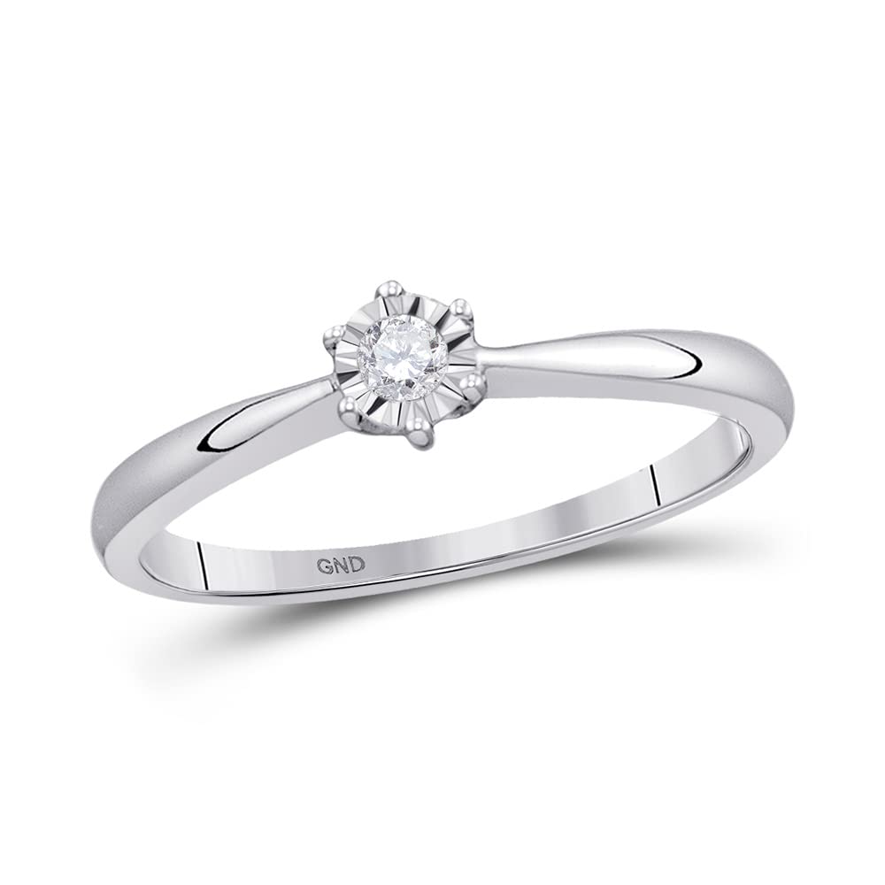 10K White Gold Round Diamond Solitaire Engagement Ring for Women - 1/12 Carat (Cttw) - Elegant Bridal Wedding Band, Perfect for Proposals, Anniversaries & Special Occasions