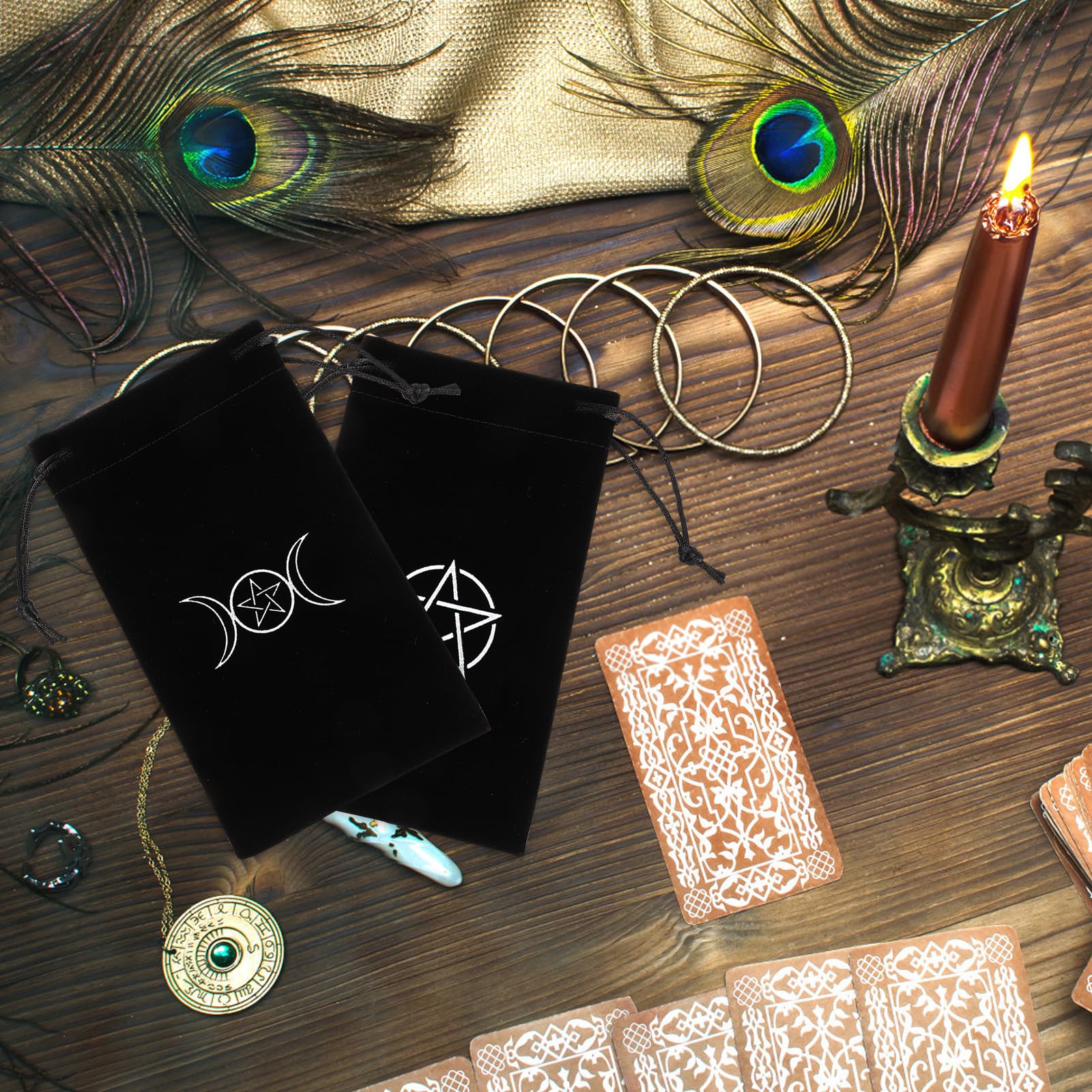 2-Piece Tarot Card Drawstring Pouch Set - Organize Tarot Cards, Jewelry, Dice & Small Items | Perfect for Tarot Readers, Wiccan Supplies, Crystal Storage & Travel Accessories