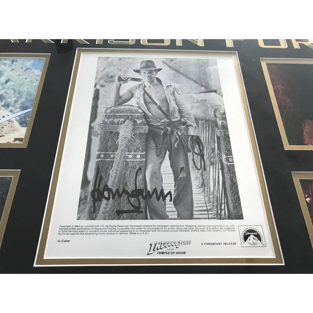 Harrison Ford Autographed Indiana Jones Temple of Doom Framed Collage with JSA COA - Perfect for Movie Memorabilia Collectors & Home Theater Decor