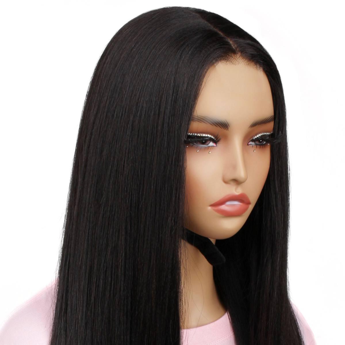 Yaki Straight 2x6 HD Lace Closure 100% Human Hair Glueless Wig - Natural Black Brazilian Hair for Women, Pre-Plucked with Baby Hair, Breathable & Comfortable for Daily Wear, Parties & Special Occasions