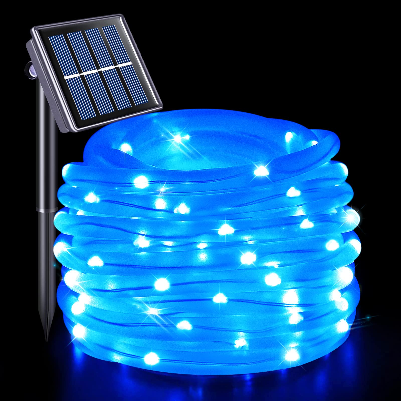 JMEXSUSS 120 LED Solar Rope Lights - 39.4ft Waterproof Outdoor Solar String Lights with 8 Lighting Modes for Garden, Fence, Patio, Pool, Deck - Perfect for Halloween, Christmas, Parties & Backyard Decor (Blue)