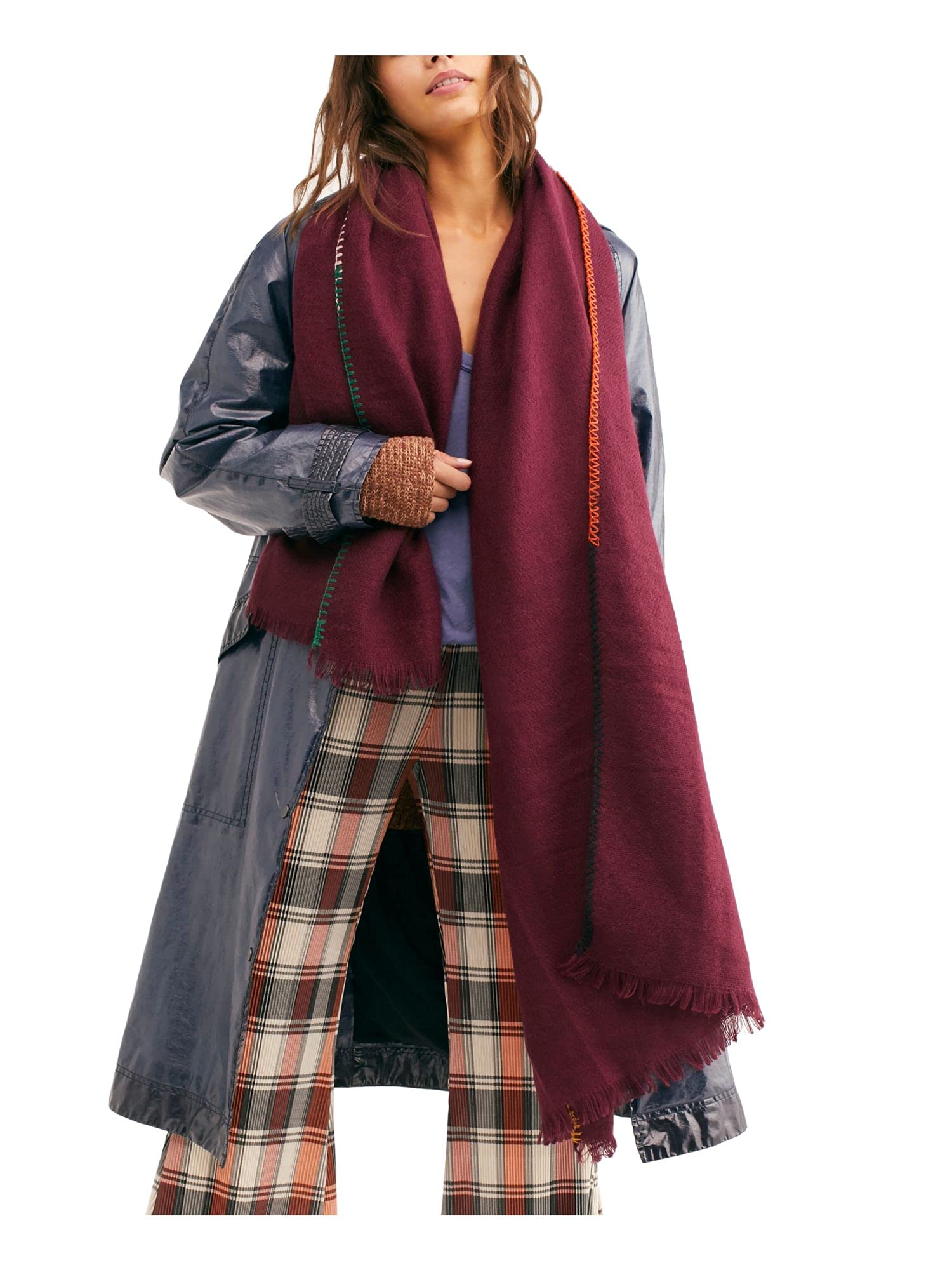 Free Women's Common Thread Blanket Stitch Rectangle Scarf - Soft Winter Shawl Wrap, Purple One Size - Perfect for Cold Weather, Outdoor Activities & Fashion Accessories