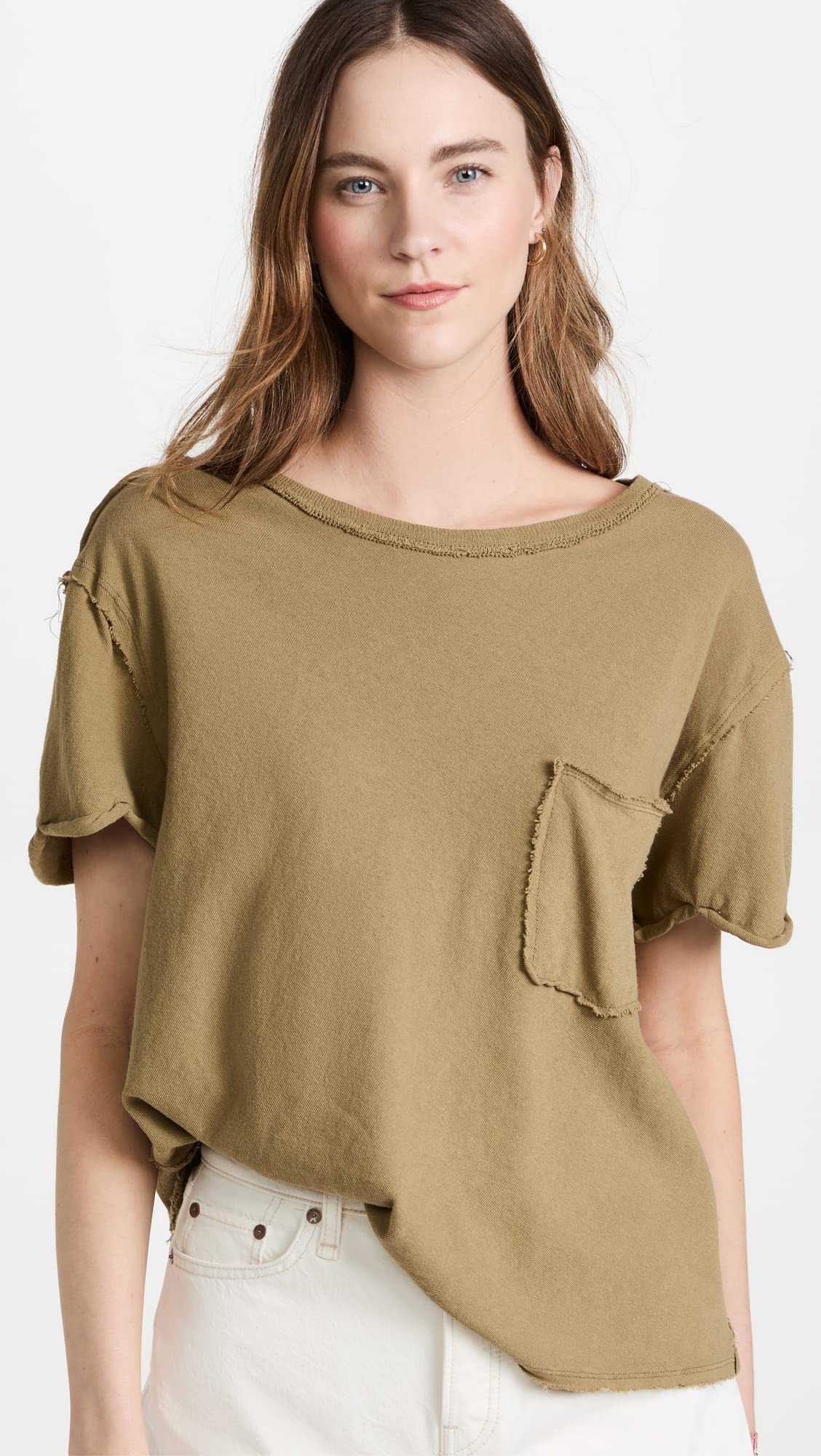 Free People Women's Care Pocket Tee - Soft Cotton Relaxed Fit T-Shirt with Front Pocket for Casual Wear | Perfect for Everyday Outfits, Weekend Errands & Layering