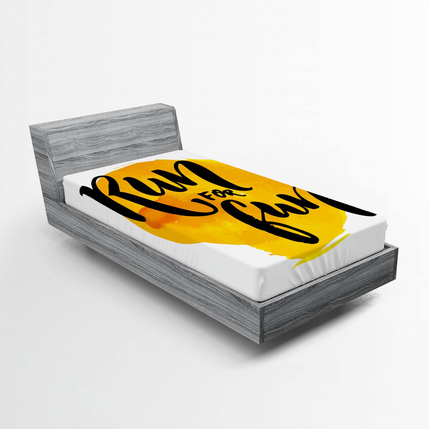 Ambesonne Inspirational Fitted Sheet - Yellow Brushstroke Calligraphy Design with Deep Pocket for Twin Size Bed | Motivational Bedding for Runners & Athletes | Perfect for Guest Rooms, Dorms & Fitness Enthusiasts