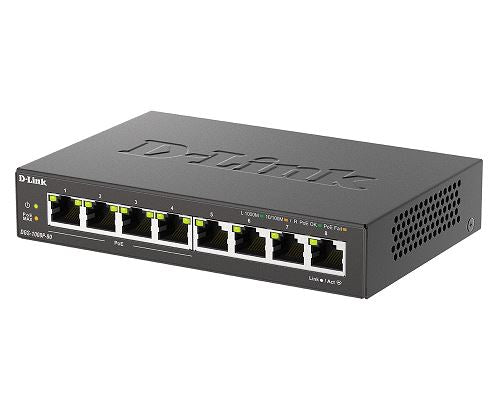 D-Link DGS-1008P 8-Port Gigabit Ethernet Desktop Switch with 4 PoE+ Ports (120W) - Ideal for Home Office & Small Business Network Expansion
