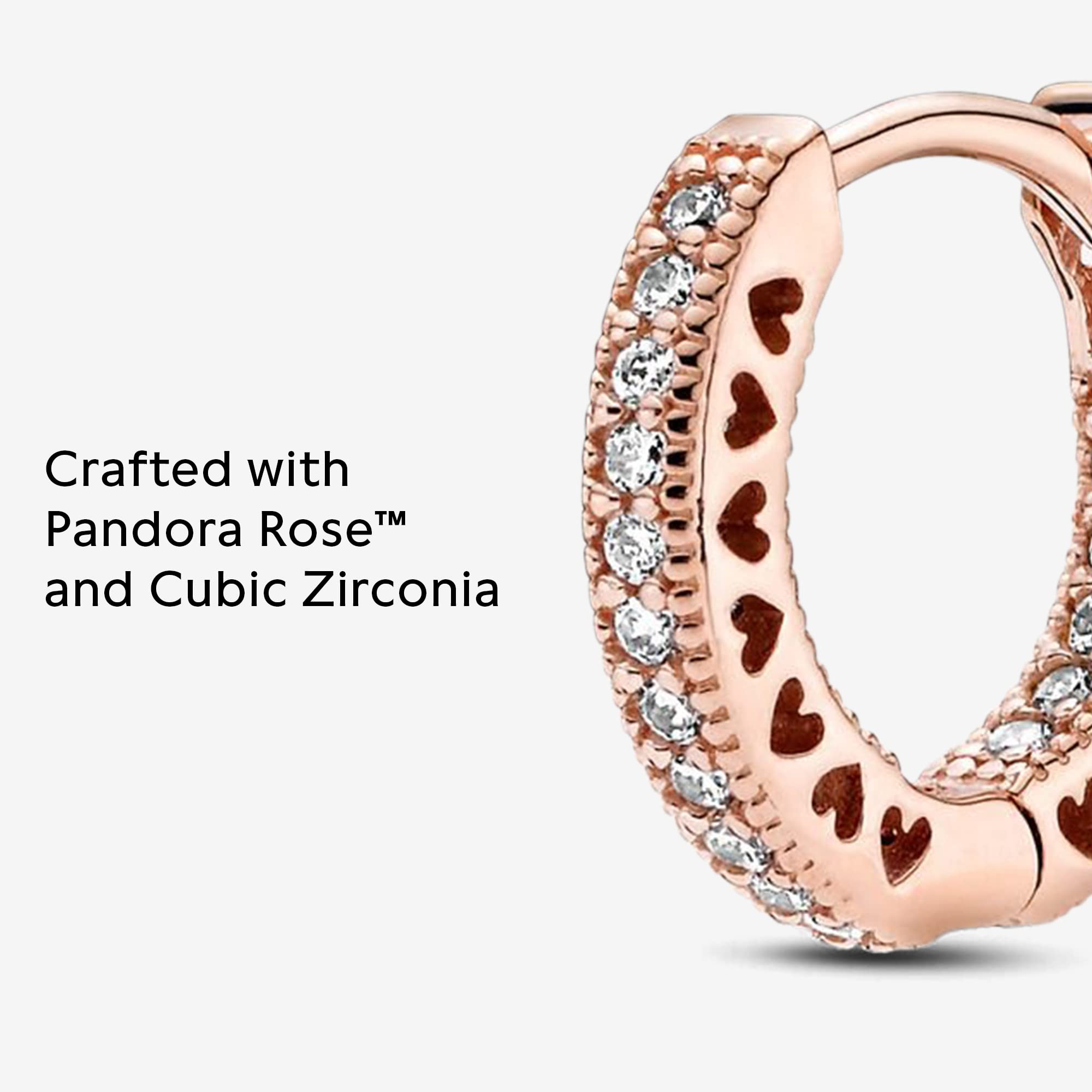 PANDORA Signature Pavé Heart Hoop Earrings for Women - 14k Rose Gold Plated Cubic Zirconia Earrings - Elegant Gift Box Included - Perfect for Valentine's Day, Anniversary & Special Occasions