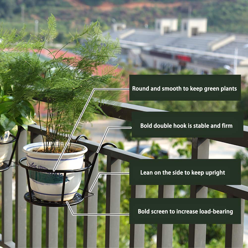Iron Art Hanging Flower Pot Holder - 2 Pack Metal Railing Planters for Balcony, Fence, Porch | Rust-Resistant Outdoor Hanging Baskets for Flowers & Plants | Perfect for Patio Decor & Garden Landscaping