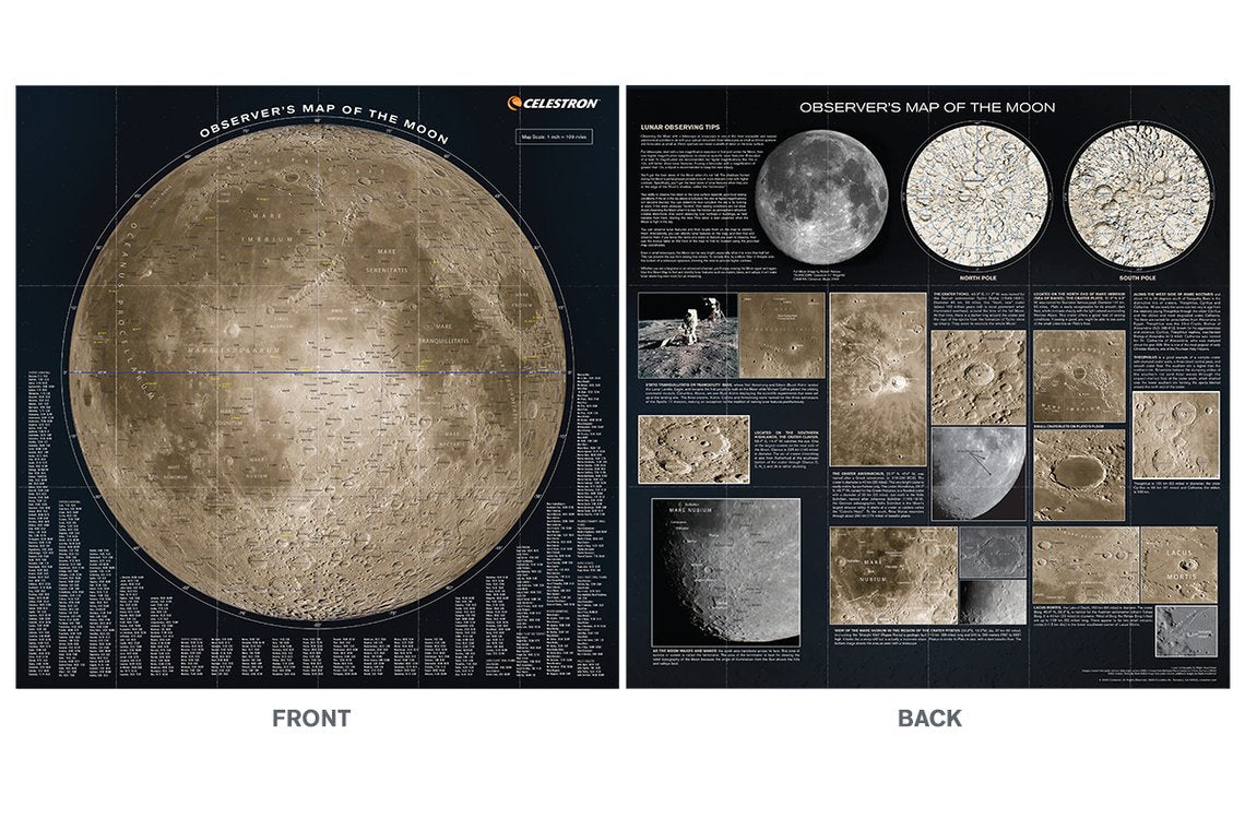 Observer's Map of the Moon (93704) - Detailed Lunar Chart for Astronomy Enthusiasts & Stargazers - Perfect for Telescope Observation, Night Sky Exploration & Space Education