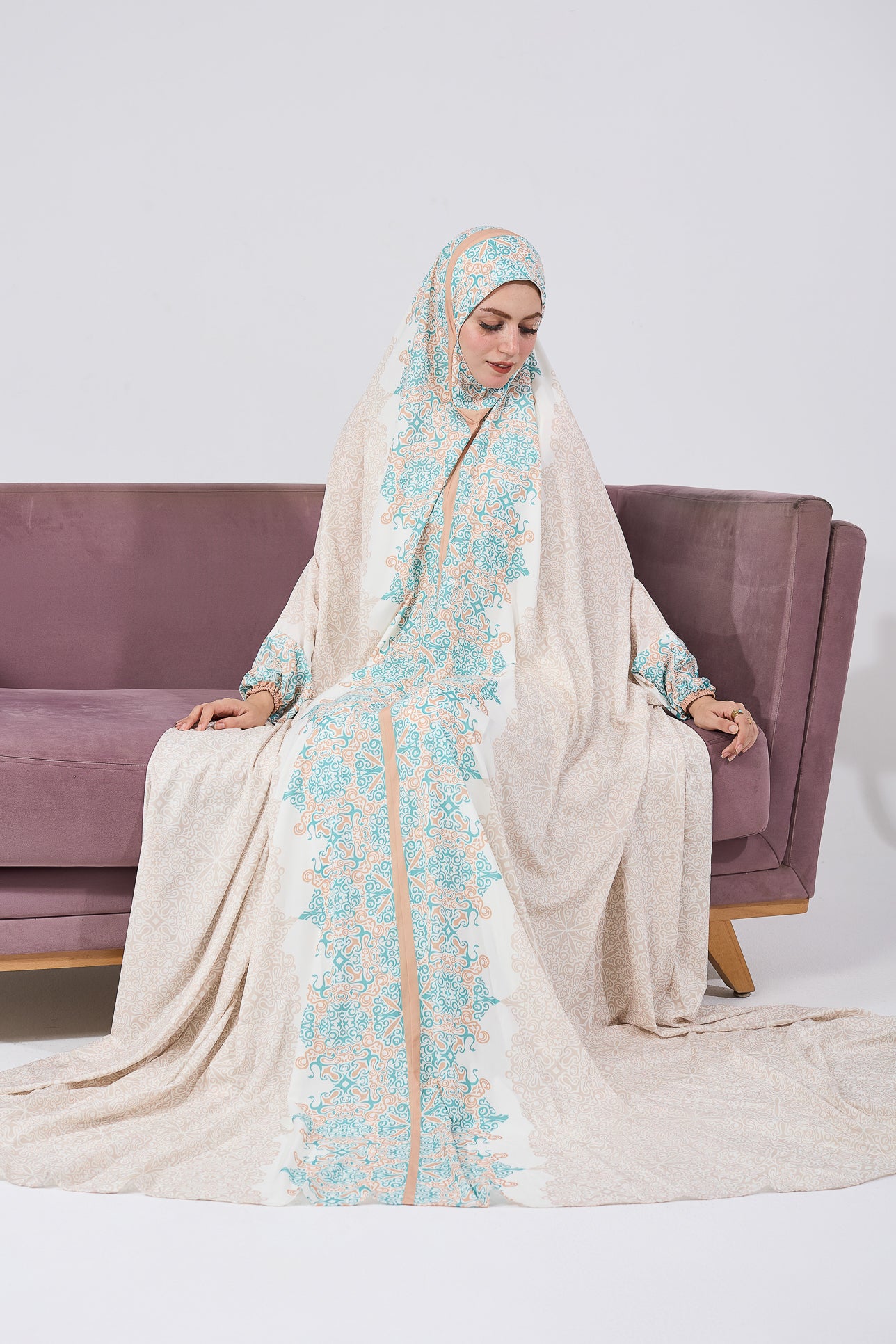 Luxurious Satin Prayer Gown for Women - Elegant Floral Print Islamic Home Dress - Perfect for Salah, Ramadan, Eid & Modest Loungewear