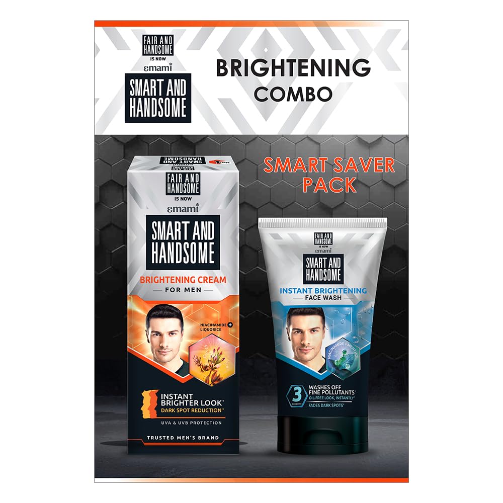 Men's Smart & Handsome Radiance Cream (60g) & Instant Radiance Face Wash (100g) Set - Anti-Aging Skincare Routine for Daily Use & Travel